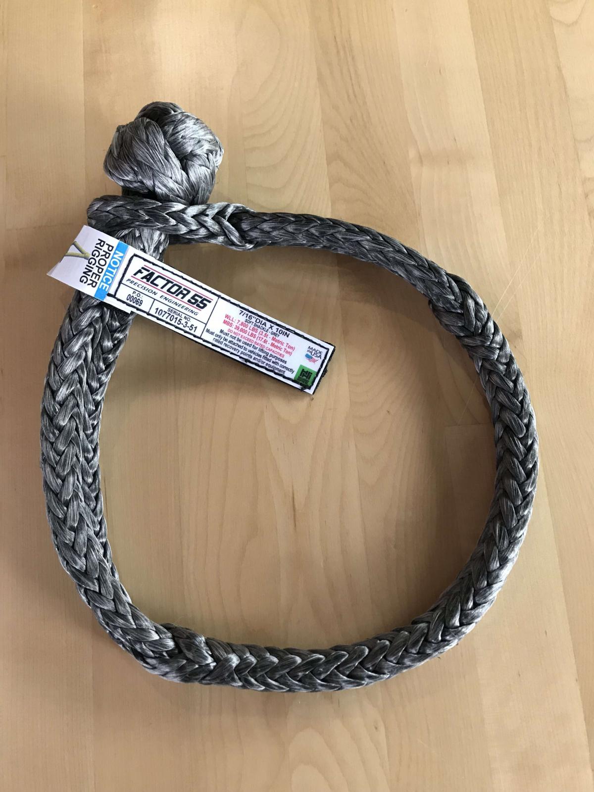 Factor 55 10 Inch Soft Shackle 7/16 Diameter Standard Duty Gray