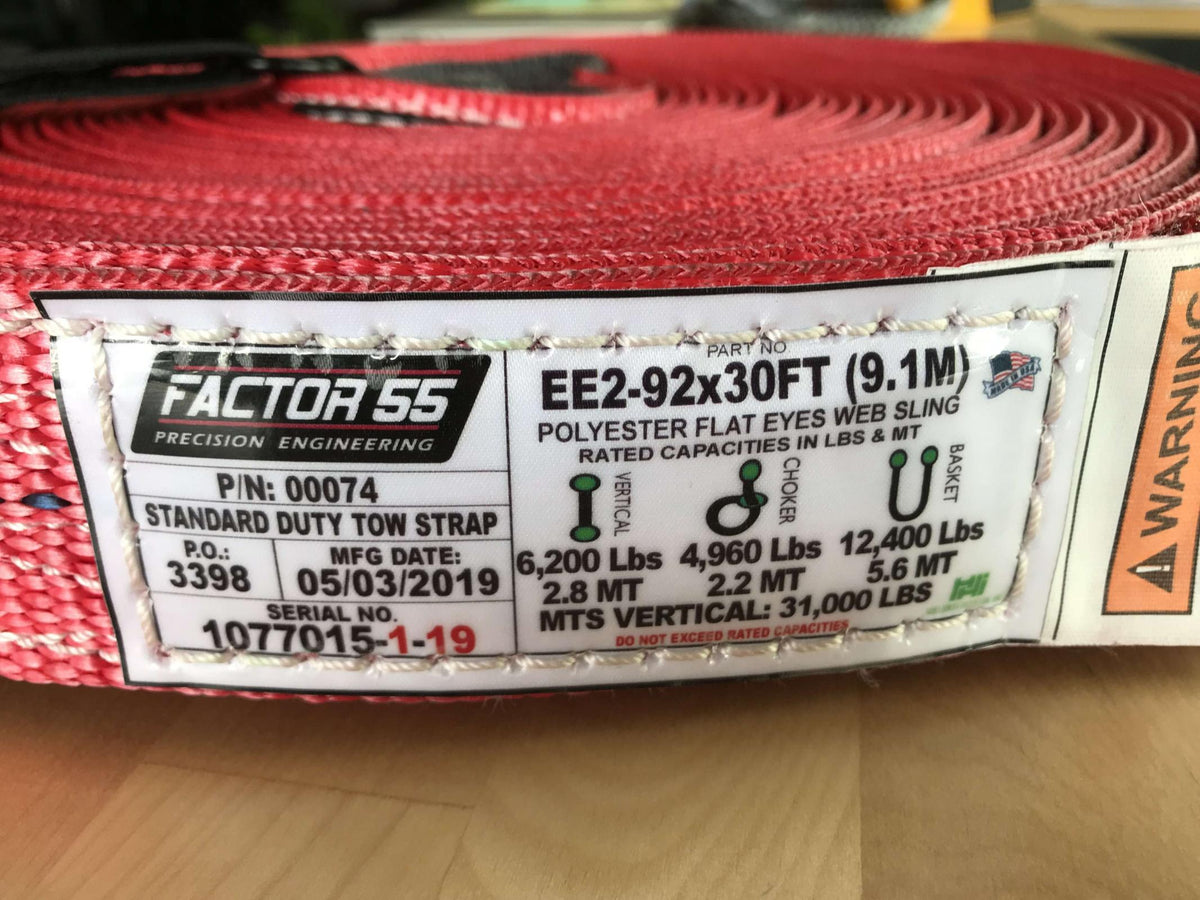 Factor 55 30 Foot Tow Strap Standard Duty 30 Foot x 2 Inch Red