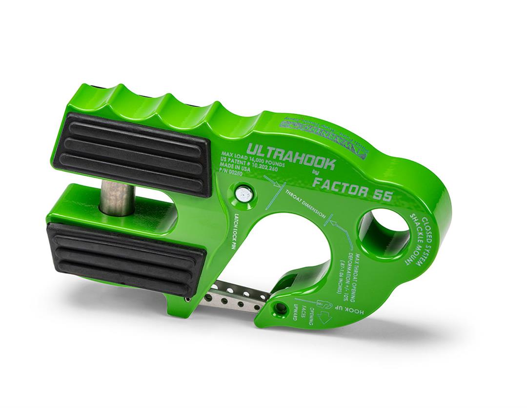 Factor 55 UltraHook Closed System Winch Shackle Mount Green
