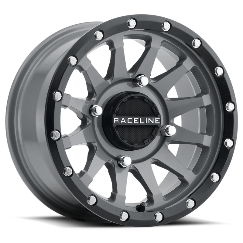 Raceline A95SG Trophy 14x7in / 4x156 BP / 38mm Offset / 132.5mm Bore - Grey & Black Lip Wheel