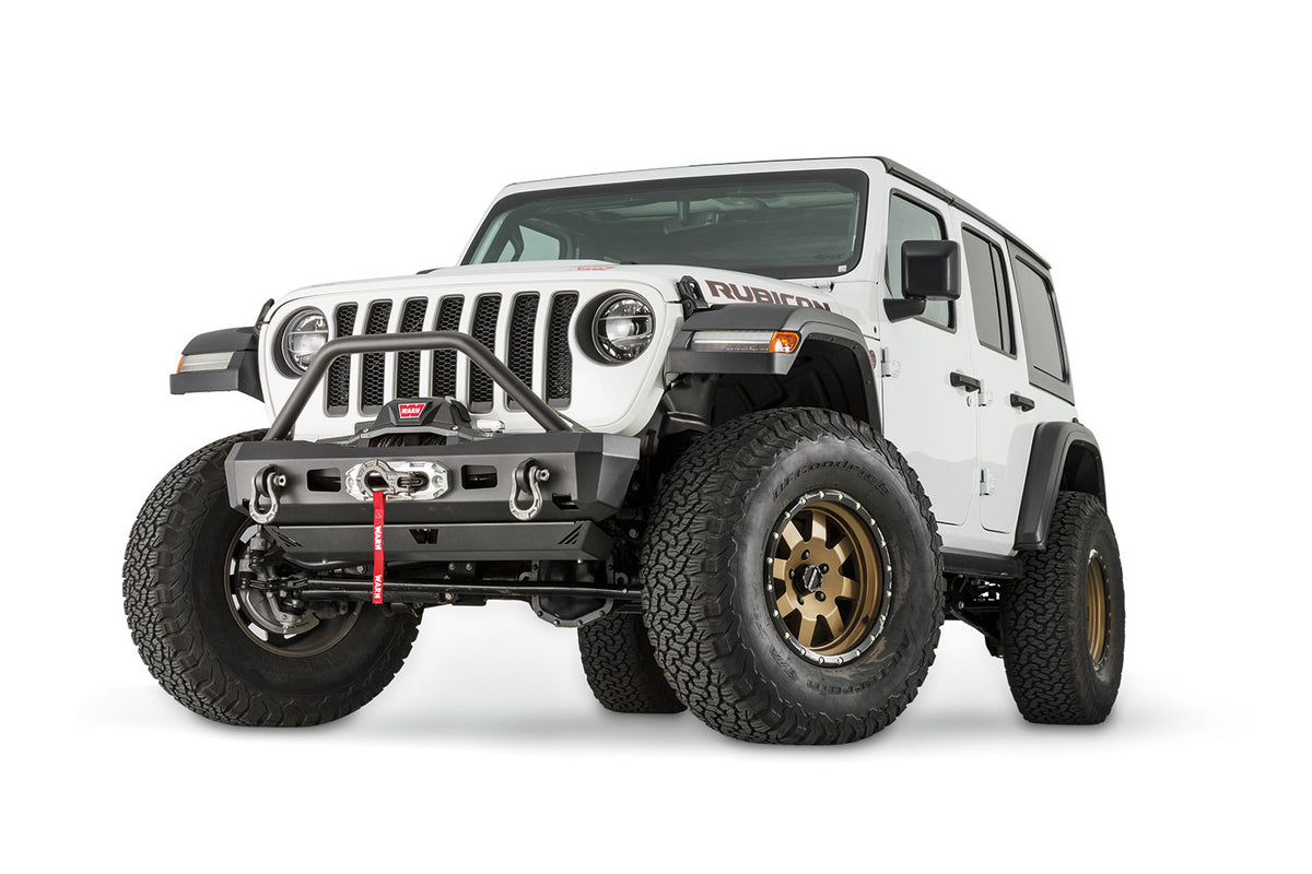 WARN Elite Stubby Front Bumper with Grille Guard Tube for 2018-2026 Jeep Wrangler JL / 2020-2026 Jeep Gladiator JT