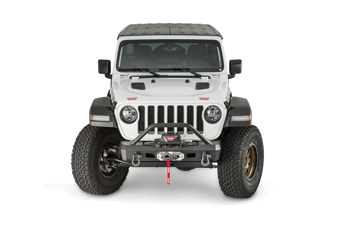 WARN Elite Stubby Front Bumper with Grille Guard Tube for 2018-2026 Jeep Wrangler JL / 2020-2026 Jeep Gladiator JT