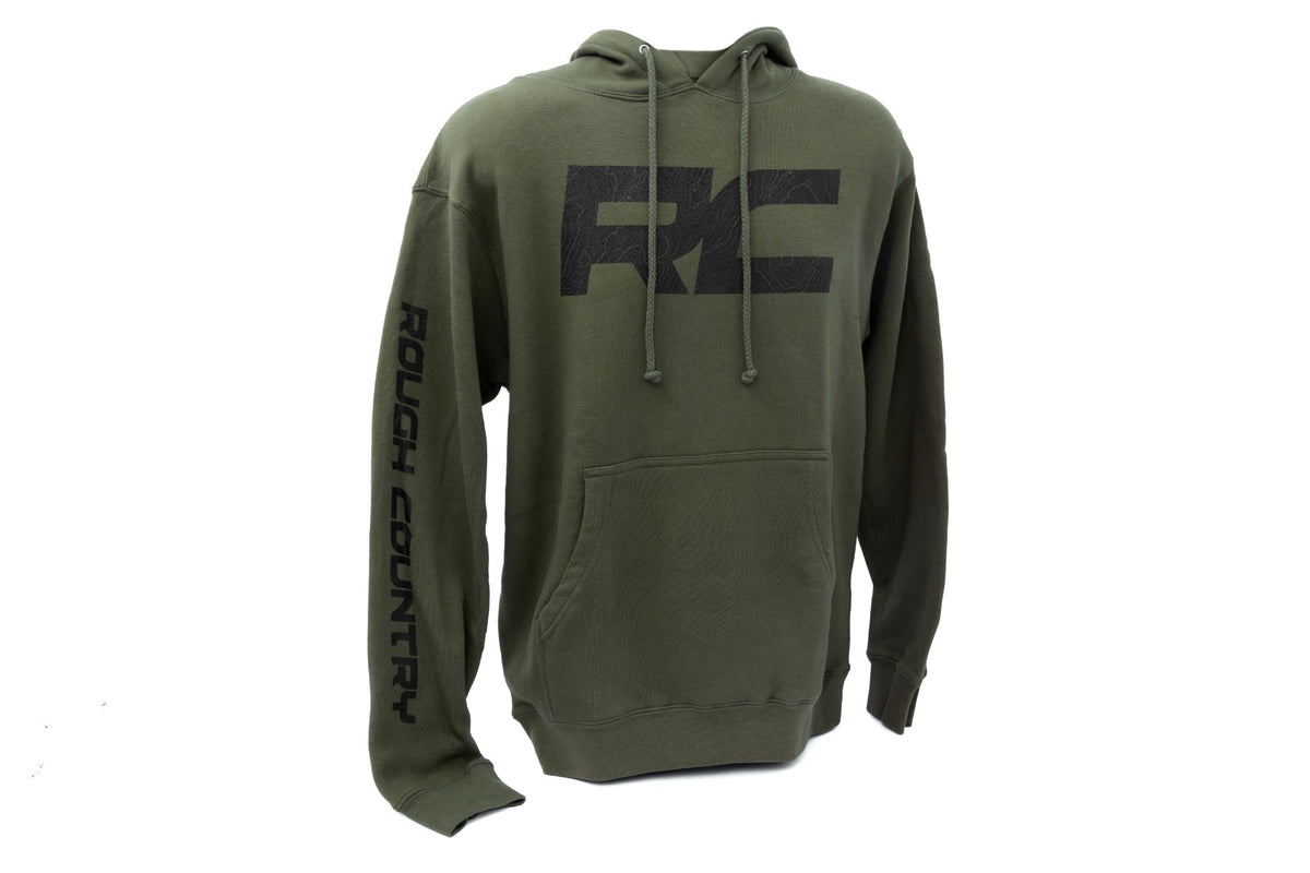 Rough Country Rough Country Hoodie | RC Topographical Sleeve | Army Green | LG