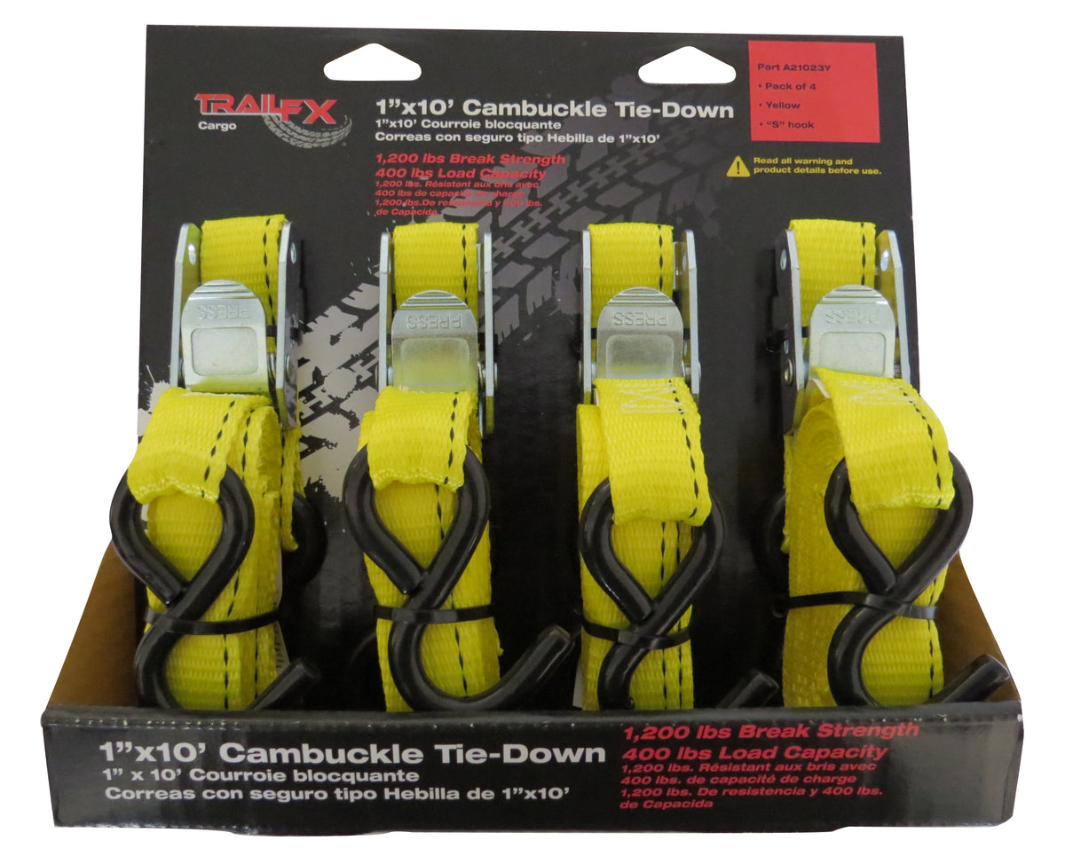 TrailFX Tie Down Strap - Cargo Tie Down 10 Foot Length X 1 Inch Width 400 Pound Load (A21023Y)