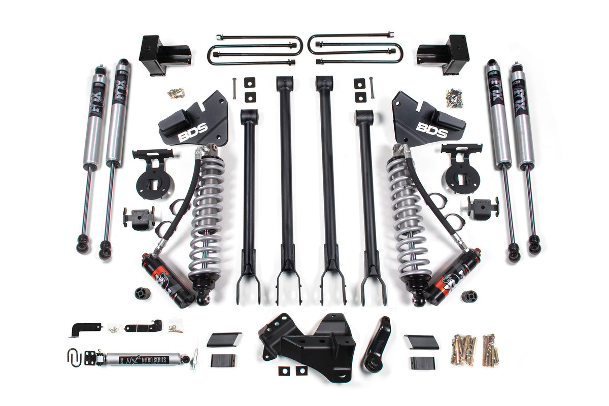 BDS Suspension 17-19 Ford F-250/F-350 4WD 4 Inch 4-Link Suspension Lift Kit, 2 Inch Rear, Block, Diesel - 2 and 3 Leaf Main - Fox 2.5 Performance Elite Series C/O Front, Fox 2.0 IFP Performance Series Aux Front, Fox 2.0 IFP Performance (BDS1538FPE)