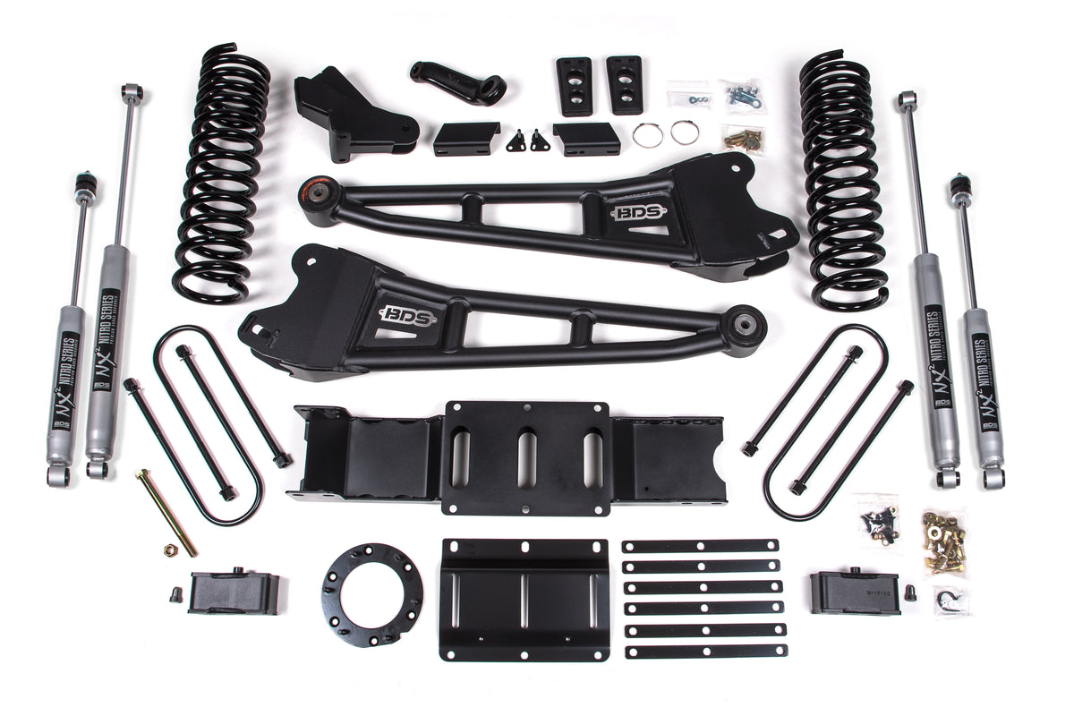 BDS Suspension 4 Inch Lift Kit w/ Radius Arm 3 Inch Rear Block Ram 3500 19-24 4WD Diesel Without Factory Rear Overload Leat 8 Bolt NX2 Nitro Shocks (BDS1658H)