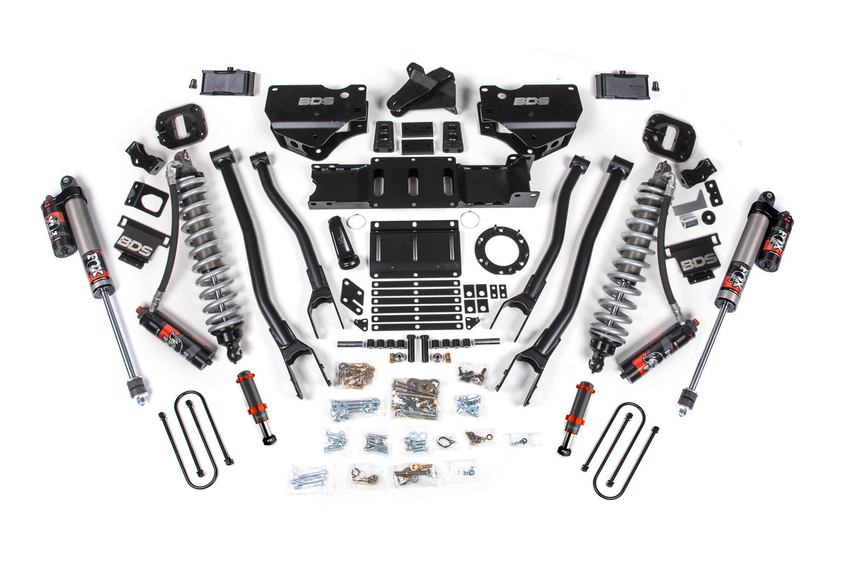 BDS Suspension 19-24 Ram 3500 4WD 4 Inch 4-Link Suspension Lift Kit, 2 Inch Rear, Block w/o Overload, 6 Bolt Diesel - Fox 2.5 Performance Elite Series C/O Front, FOX 2.0 Front Bump, Fox 2.5 Performance Elite Series Rear BDS Suspension (BDS1670PESB)