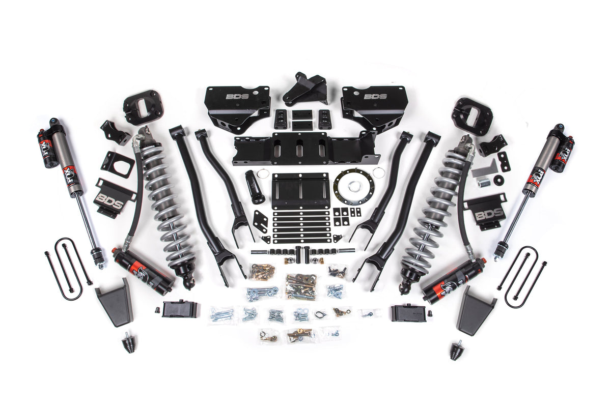 BDS Suspension 19-24 Ram 3500 4WD 4 Inch 4-Link Suspension Lift Kit, 2 Inch Rear, Block w/ Overload, 6 Bolt Diesel - Fox 2.5 Performance Elite Series C/O Front, Fox 2.5 Performance Elite Series Rear BDS Suspension (BDS1671PES)