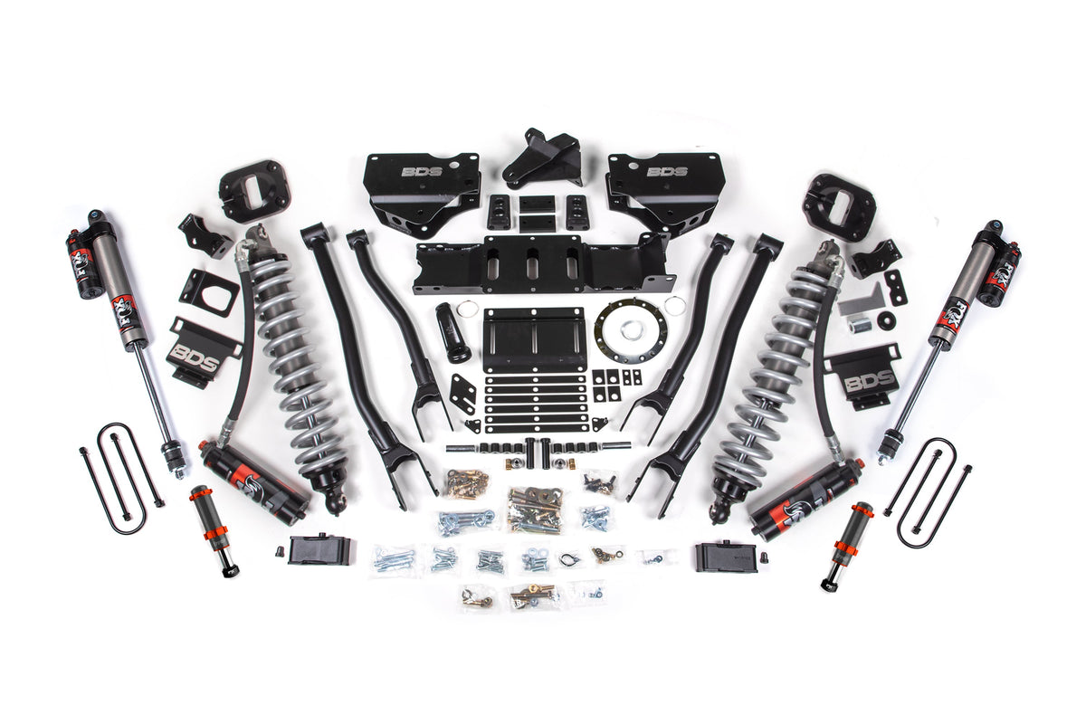 BDS Suspension 19-24 Ram 3500 4WD 4 Inch 4-Link Suspension Lift Kit, 2 Inch Rear, Block w/ Overload, 6 Bolt Diesel - Fox 2.5 Performance Elite Series C/O Front, FOX 2.0 Front Bump, Fox 2.5 Performance Elite Series Rear BDS Suspension (BDS1671PESB)