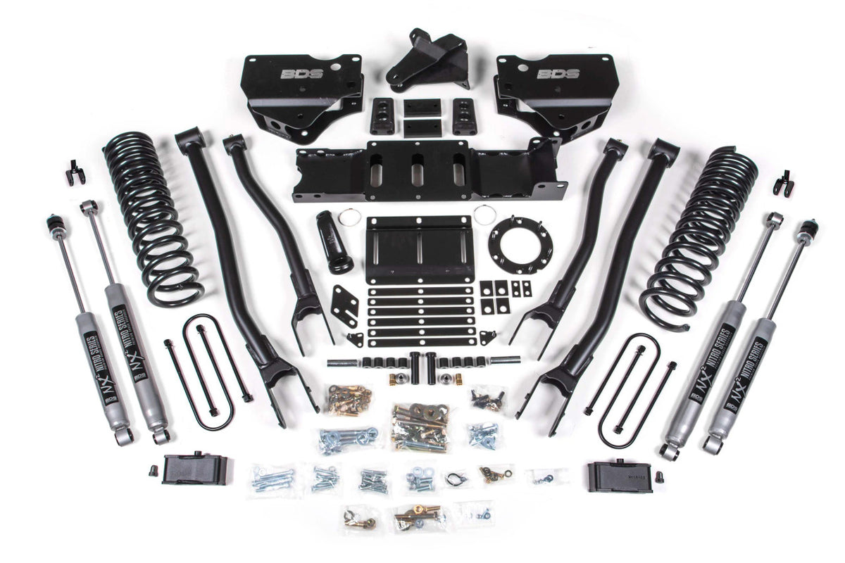 BDS Suspension 4 Inch Lift Kit w/ 4-Link Ram 3500 19-23 4WD Gas With Factory Rear Overload Leaf Fox 2.0 Performance Shocks (BDS1677FS)