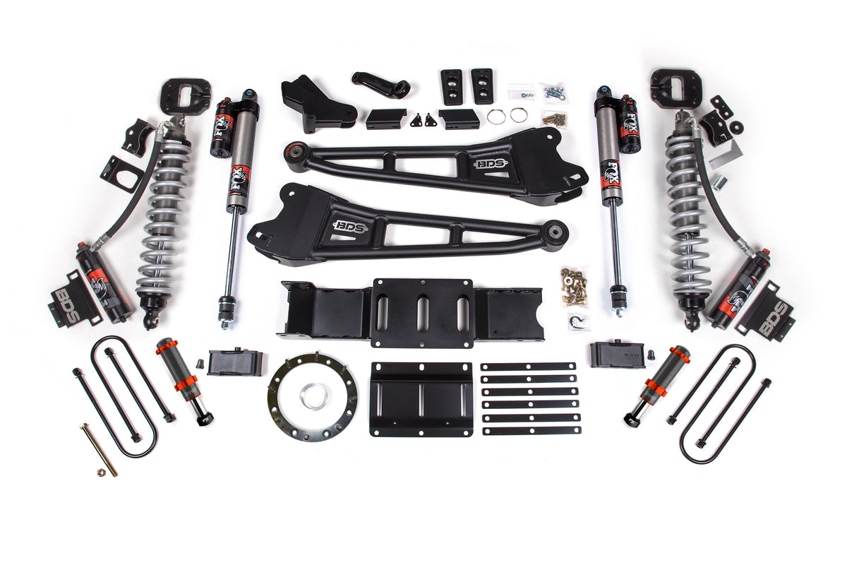 BDS Suspension 19-24 Ram 3500 4WD 6 Inch Radius Arm Suspension Lift Kit, 5 Inch Rear, Block w/ Overload, 6 Bolt Diesel - Fox 2.5 Performance Elite Series C/O Front, FOX 2.0 Front Bump, Fox 2.5 Performance Elite Series Rear BDS Suspension (BDS1683PESB)