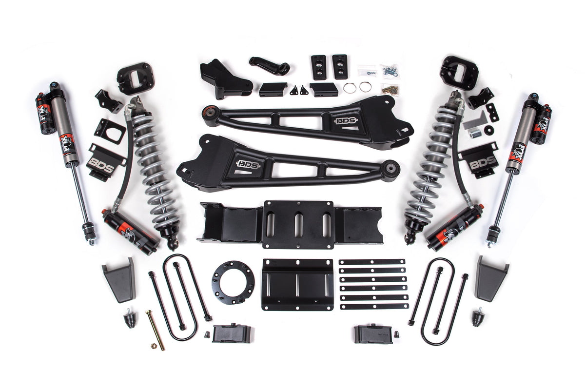 BDS Suspension 19-24 Ram 3500 4WD 4 Inch Radius Arm Suspension Lift Kit, 2 Inch Rear, Block w/o Overload, 6 Bolt Diesel - Fox 2.5 Performance Elite Series C/O Front, Fox 2.5 Performance Elite Series Rear BDS Suspension (BDS1704PES)