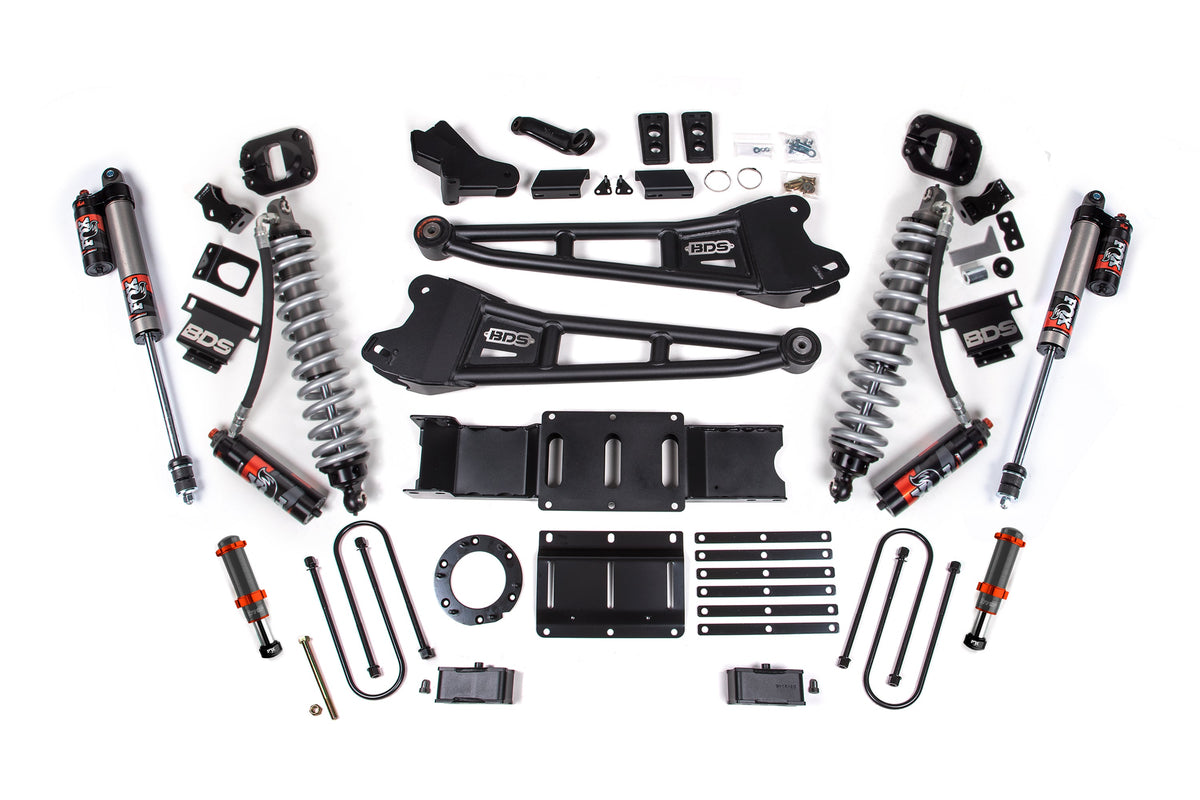 BDS Suspension 19-24 Ram 3500 4WD 4 Inch Radius Arm Suspension Lift Kit, 2 Inch Rear, Block w/o Overload, 6 Bolt Diesel - Fox 2.5 Performance Elite Series C/O Front, FOX 2.0 Front Bump, Fox 2.5 Performance Elite Series Rear BDS Suspension (BDS1704PESB)