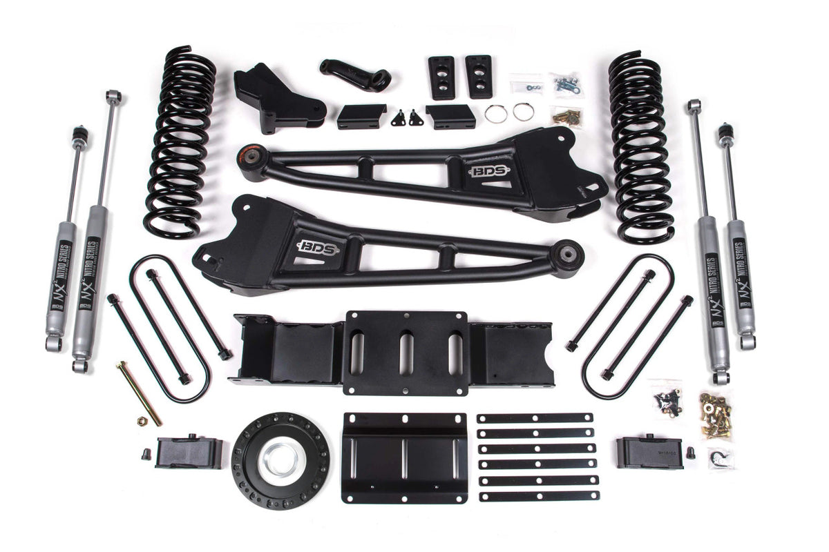 BDS Suspension 4 Inch Lift Kit w/ Radius Arm 2 Inch Rear Block Ram 3500 19-24 4WD Diesel With Factory Rear Overload Leaf 6 Bolt Fox 2.0 Performance Shocks (BDS1705FS)