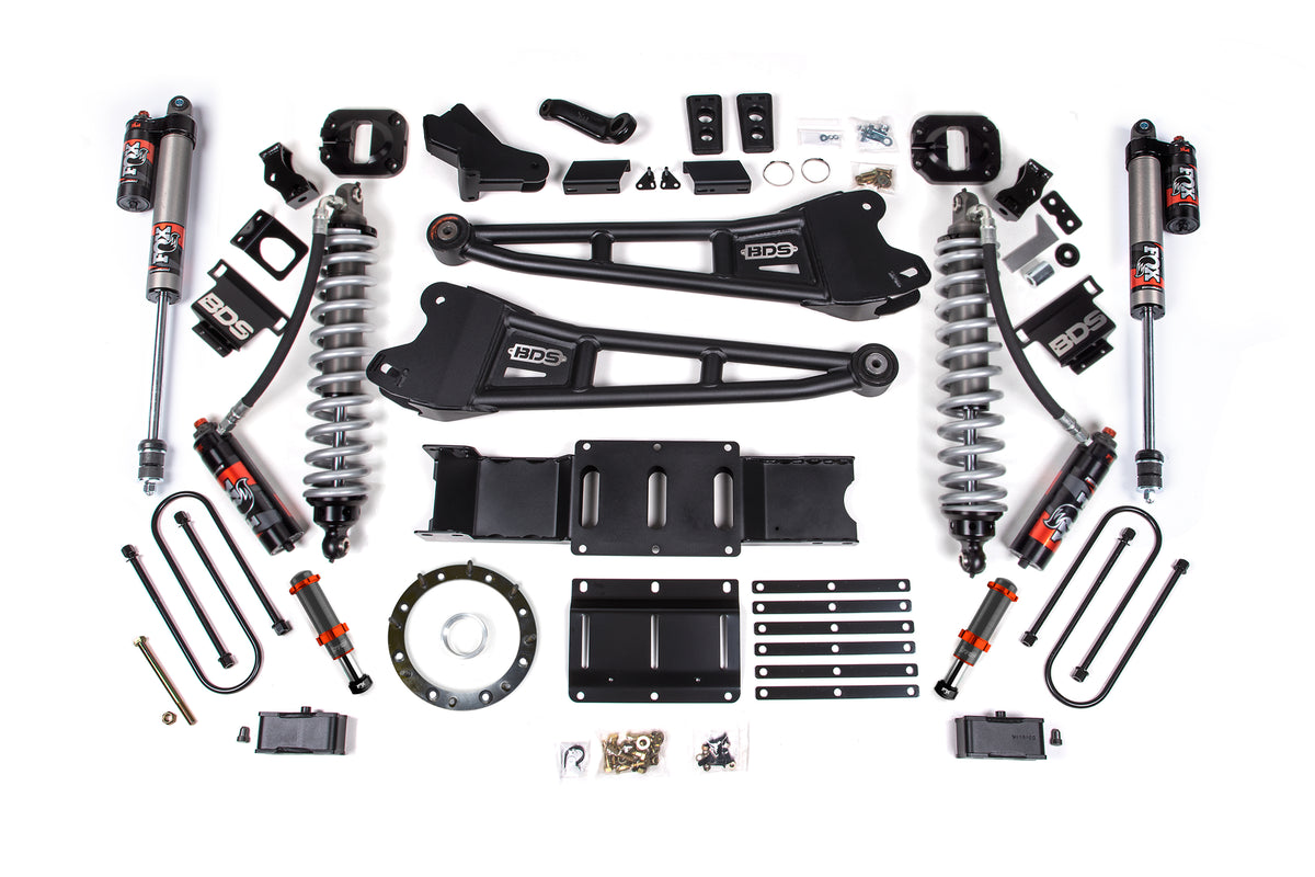 BDS Suspension 19-24 Ram 3500 4WD 4 Inch Radius Arm Suspension Lift Kit, 2 Inch Rear, Block w/ Overload, 8 Bolt Diesel - Fox 2.5 Performance Elite Series C/O Front, FOX 2.0 Front Bump, Fox 2.5 Performance Elite Series Rear BDS Suspension (BDS1707PESB)