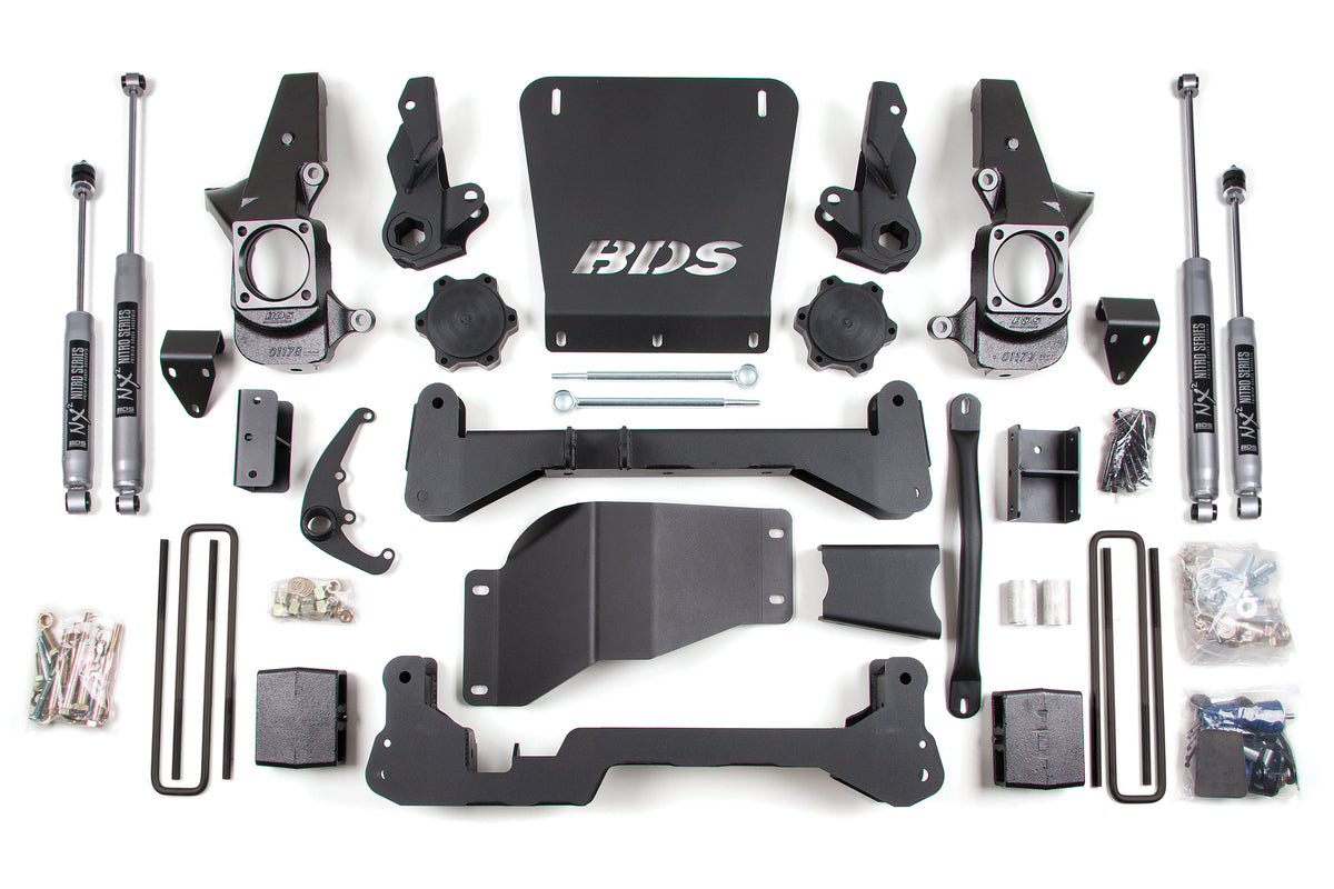 BDS Suspension 7 Inch Lift Kit Silverado/Sierra 2500HD/3500 01-10 4WD Narrow Track Knuckle 5 Inch Block NX2 Nitro Shocks (BDS1818H)