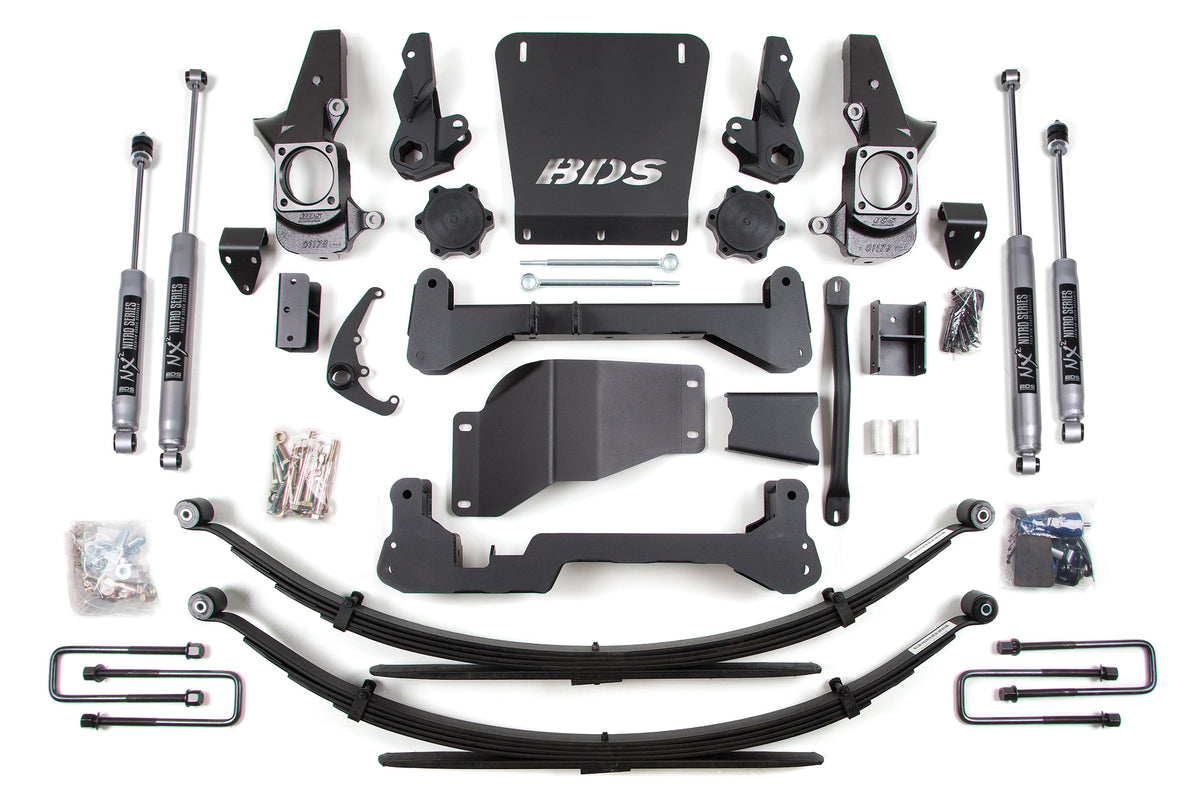 BDS Suspension 7 Inch Lift Kit Silverado/Sierra 2500HD/3500 01-10 4WD Standard Knuckle Leaf Springs NX2 Nitro Shocks (BDS190H)