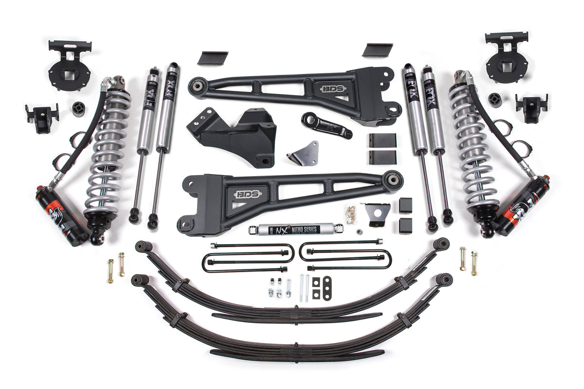 BDS Suspension 08-10 Ford F-250/F-350 4WD 6 Inch Radius Arm Suspension Lift Kit, 3 Inch Rear Lift, Block, Diesel, With Overload - Fox 2.5 Performance Elite Series C/O Front, Fox 2.0 IFP Performance Series Aux Front, Fox 2.0 IFP Performance (BDS1954FPE)