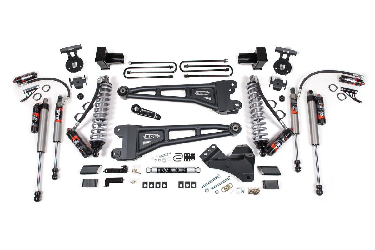 BDS Suspension 4 Inch Lift Kit w/ Radius Arm FOX 2.5 Performance Elite Coil-Over Conversion Ford F250/F350 Super Duty 17-19 4WD Diesel 5 Inch Block 2 Leaf Main FOX 2.5 Performance Elite (BDS1967FPE)