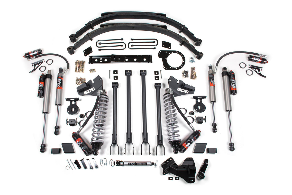 BDS Suspension 7 Inch Lift Kit w/ 4-Link FOX 2.5 Performance Elite Coil-Over Conversion Ford F250/F350 Super Duty 20-22 4WD Diesel Leaf Springs (BDS1986FPE)