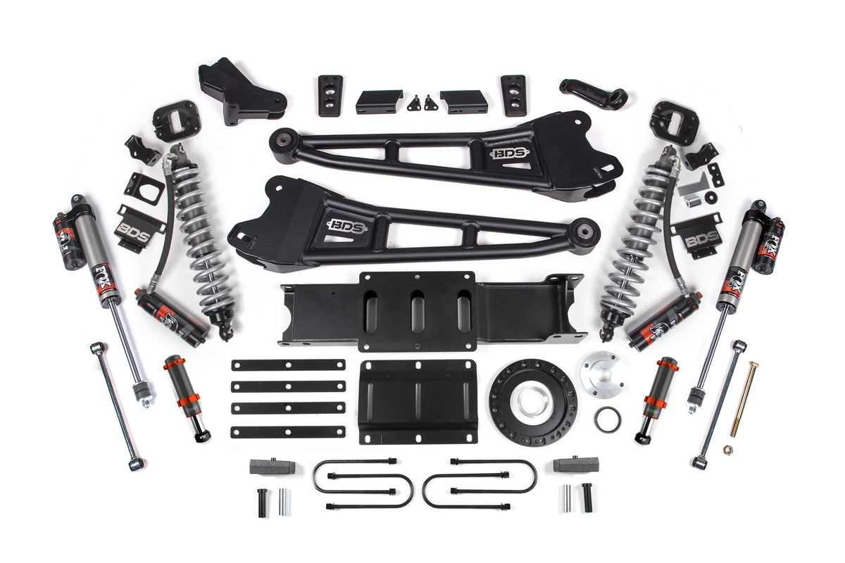 BDS Suspension 13-18 Ram 3500 4WD 4 Inch Radius Arm Suspension Lift Kit, 2 Inch Rear, Block, 6 Bolt Diesel - Fox 2.5 Performance Elite Series C/O Front, FOX 2.0 Front Bump, Fox 2.5 Performance Elite Series Rear BDS Suspension (BDS2129PESB)