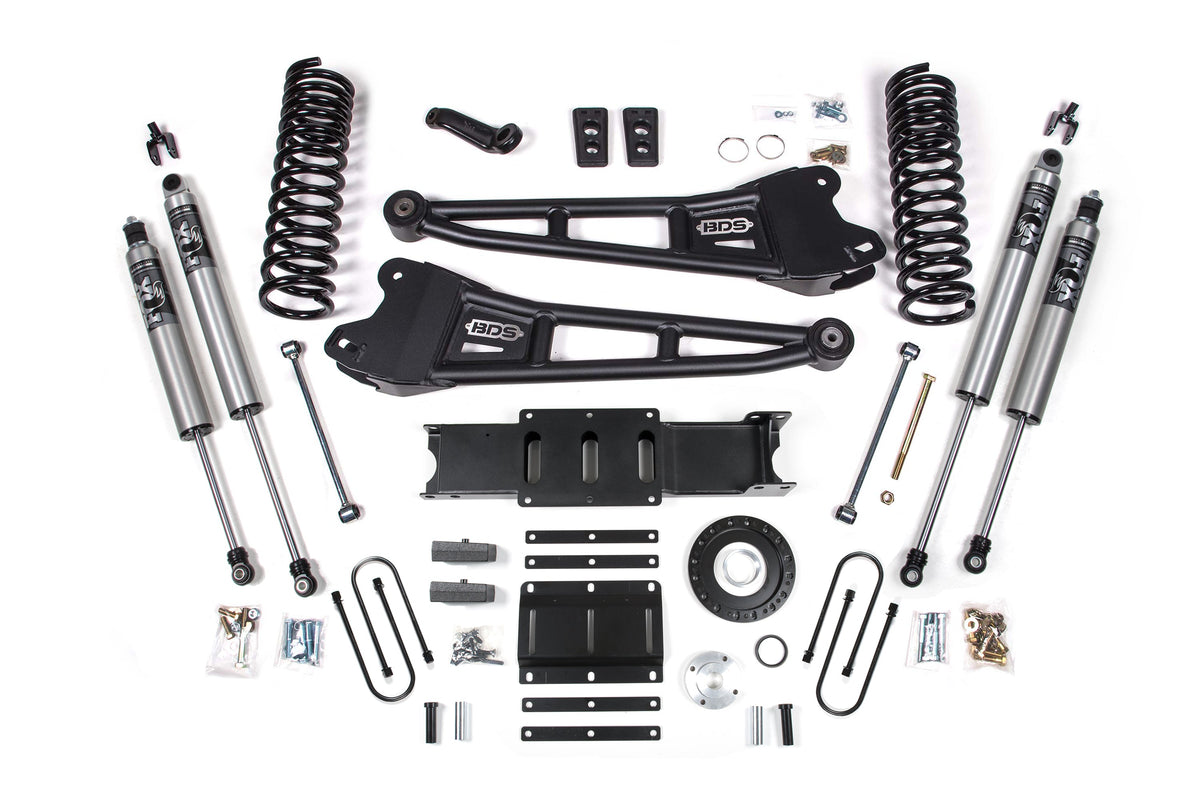 BDS Suspension 13-18 Ram 3500 4WD (Diesel) 6 Inch Radius Arm Suspension Lift Kit, 8-Bolt Indexing Ring, 5 Inch Rear Lift, Block - NX2 Nitro Series Shocks BDS Suspension (BDS2134H)