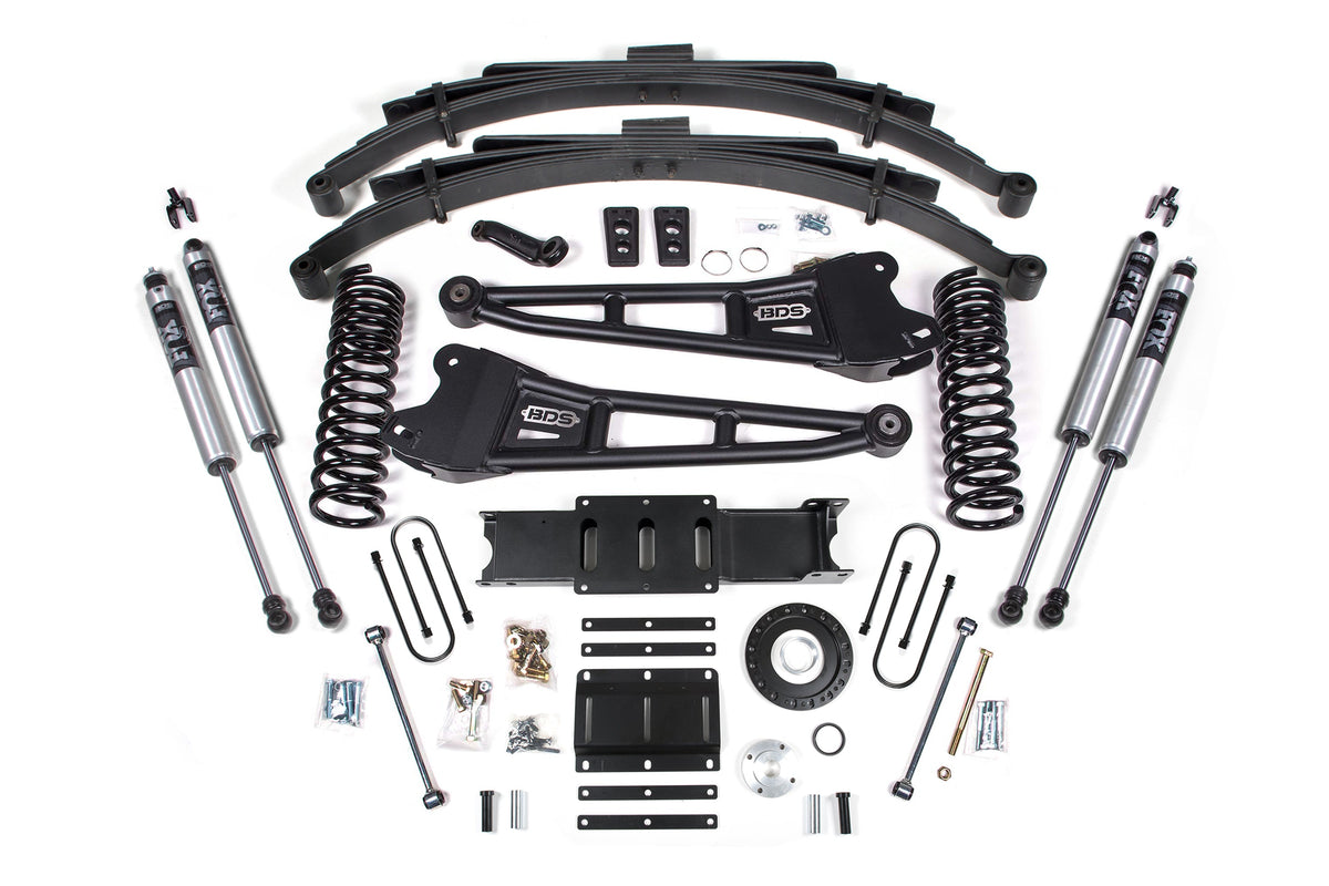 BDS Suspension 13-18 Ram 3500 4WD (Diesel) 6 Inch Radius Arm Suspension Lift Kit, 8-Bolt Indexing Ring, 4 Inch Rear Lift, Block - Fox 2.5 Performance Elite Series Shocks BDS Suspension (BDS2139FPE)
