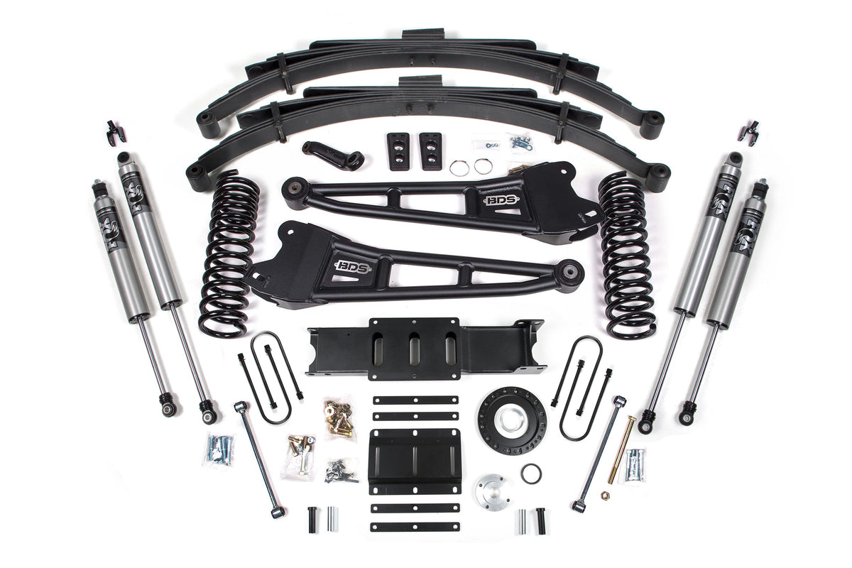 BDS Suspension 13-18 Ram 3500 4WD (Diesel) 6 Inch Radius Arm Suspension Lift Kit, 8-Bolt Indexing Ring, 4 Inch Rear Lift, Block - NX2 Nitro Series Shocks BDS Suspension (BDS2139H)