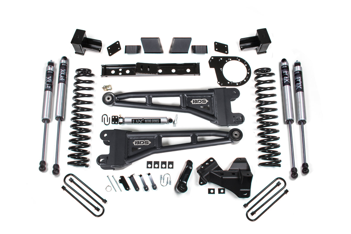 BDS Suspension 23-26 Ford F-250/F-350 SRW 4WD 7 Inch Radius Arm Suspension Lift Kit, 4.5 Inch Rear, Block, Diesel- FOX 2.0 IFP Performance Series Front and Rear BDS Suspension (BDS2258FS)