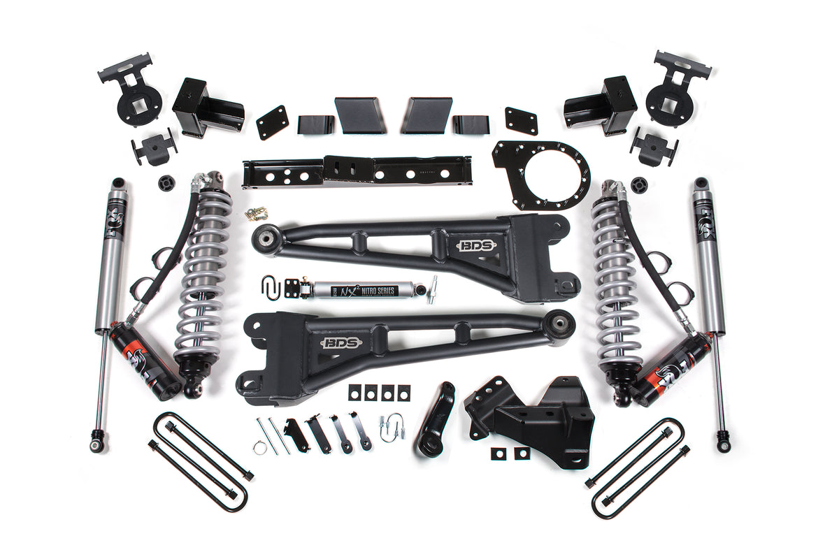 BDS Suspension 23-26 Ford F-250/F-350 SRW 4WD 7 Inch Radius Arm Suspension Lift Kit, 4.5 Inch Rear, Block, Diesel - Fox 2.5 Performance Elite Series C/O Front, Fox 2.5 IFP Performance Series Rear BDS Suspension (BDS2258PPS)