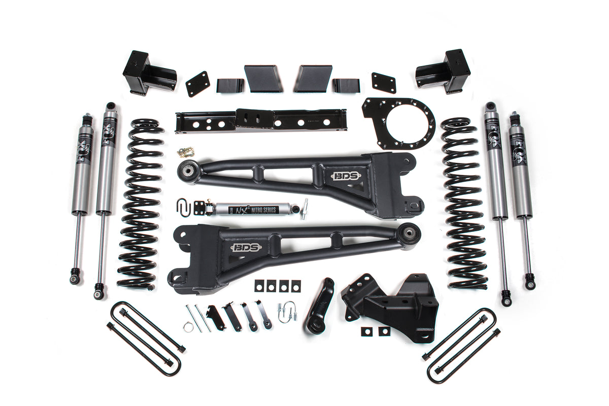 BDS Suspension 23-26 Ford F-250/F-350 SRW 4WD 7 Inch Radius Arm Suspension Lift Kit, 4.5 Inch Rear, Block, Diesel - Fox 2.5 IFP Performance Series Shocks Front and Rear BDS Suspension (BDS2258PS)