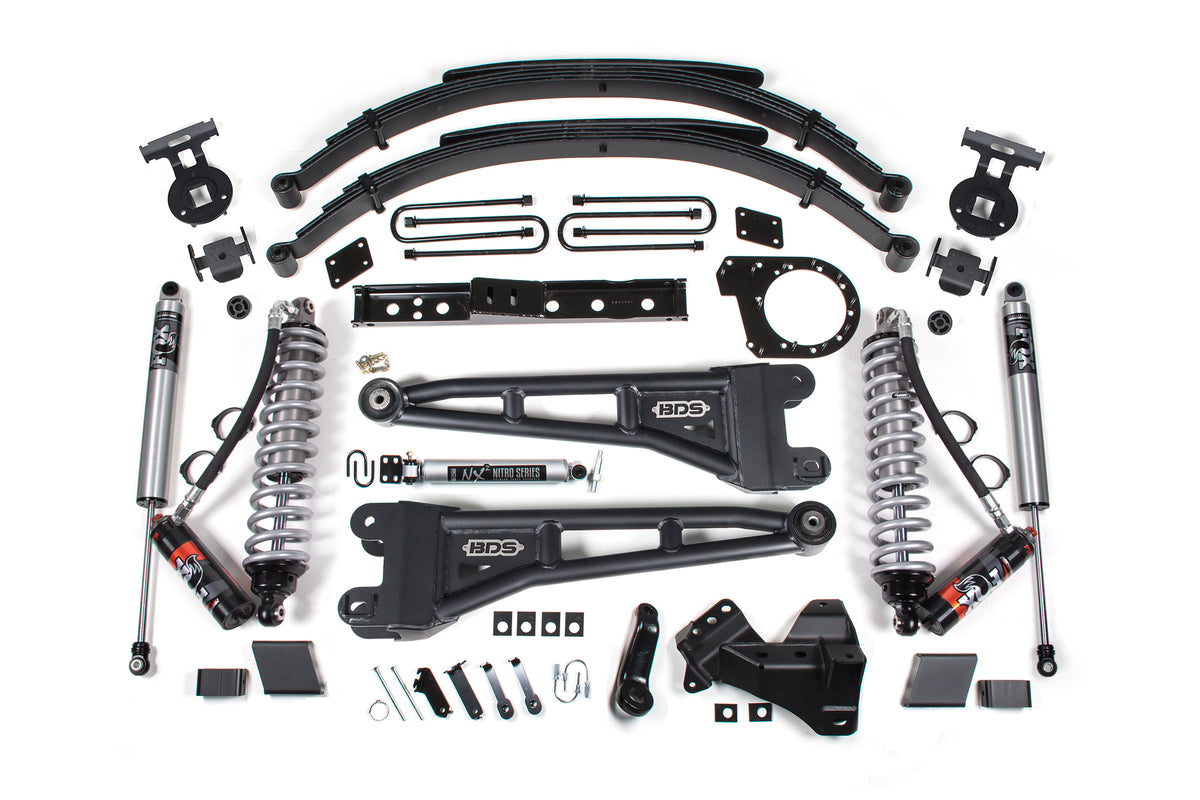 BDS Suspension 23-26 Ford F-250/F-350 SRW 4WD 7 Inch Radius Arm Suspension Lift Kit, 6 Inch Rear, Leaf Spring, Diesel - Fox 2.5 Performance Elite Series C/O Front, Fox 2.5 IFP Performance Series Rear BDS Suspension (BDS2259PPS)