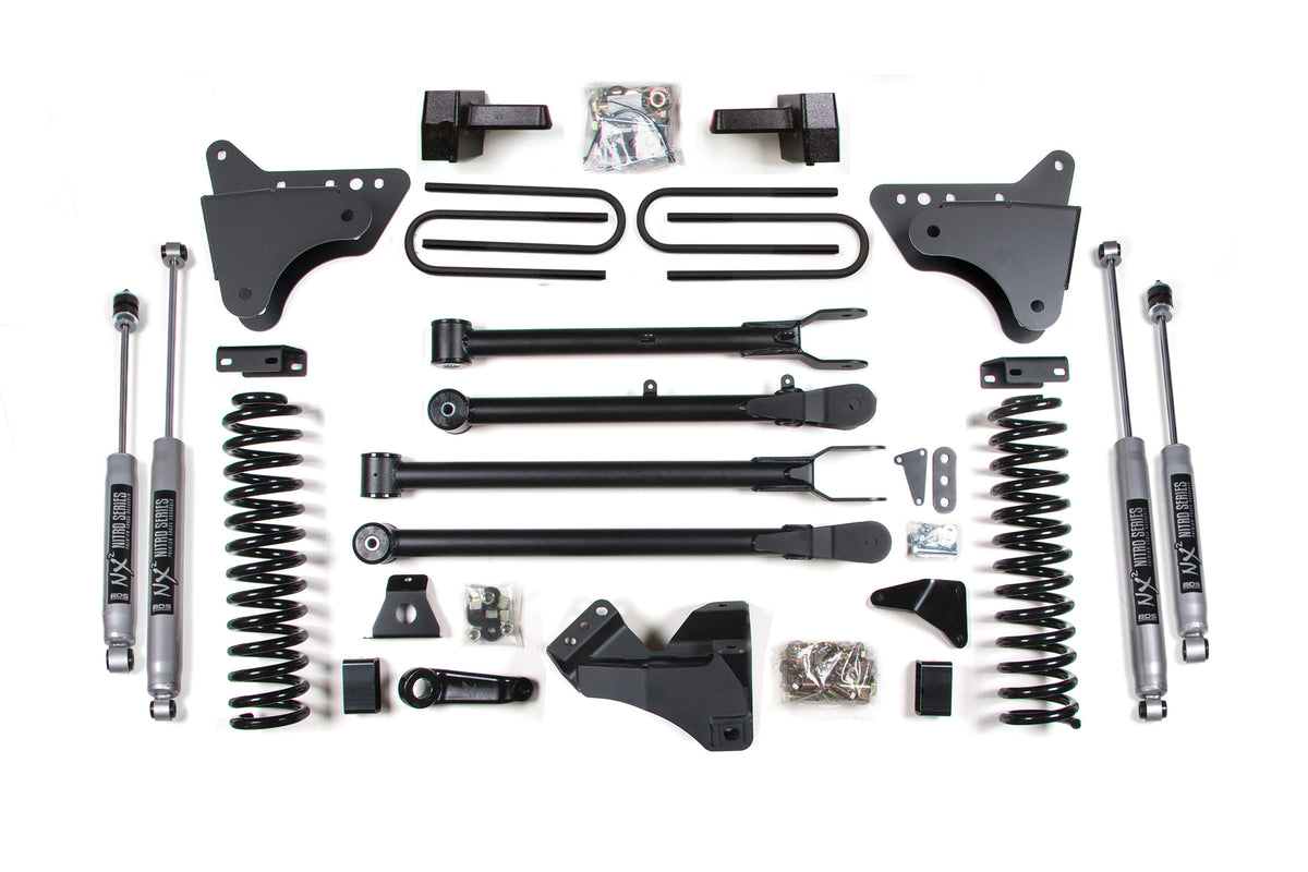 BDS Suspension 4 Inch Lift Kit w/ 4-Link Ford F250/F350 Super Duty 05-07 4WD Gas Block Kit Without Factory Overload NX2 Nitro (BDS329H)