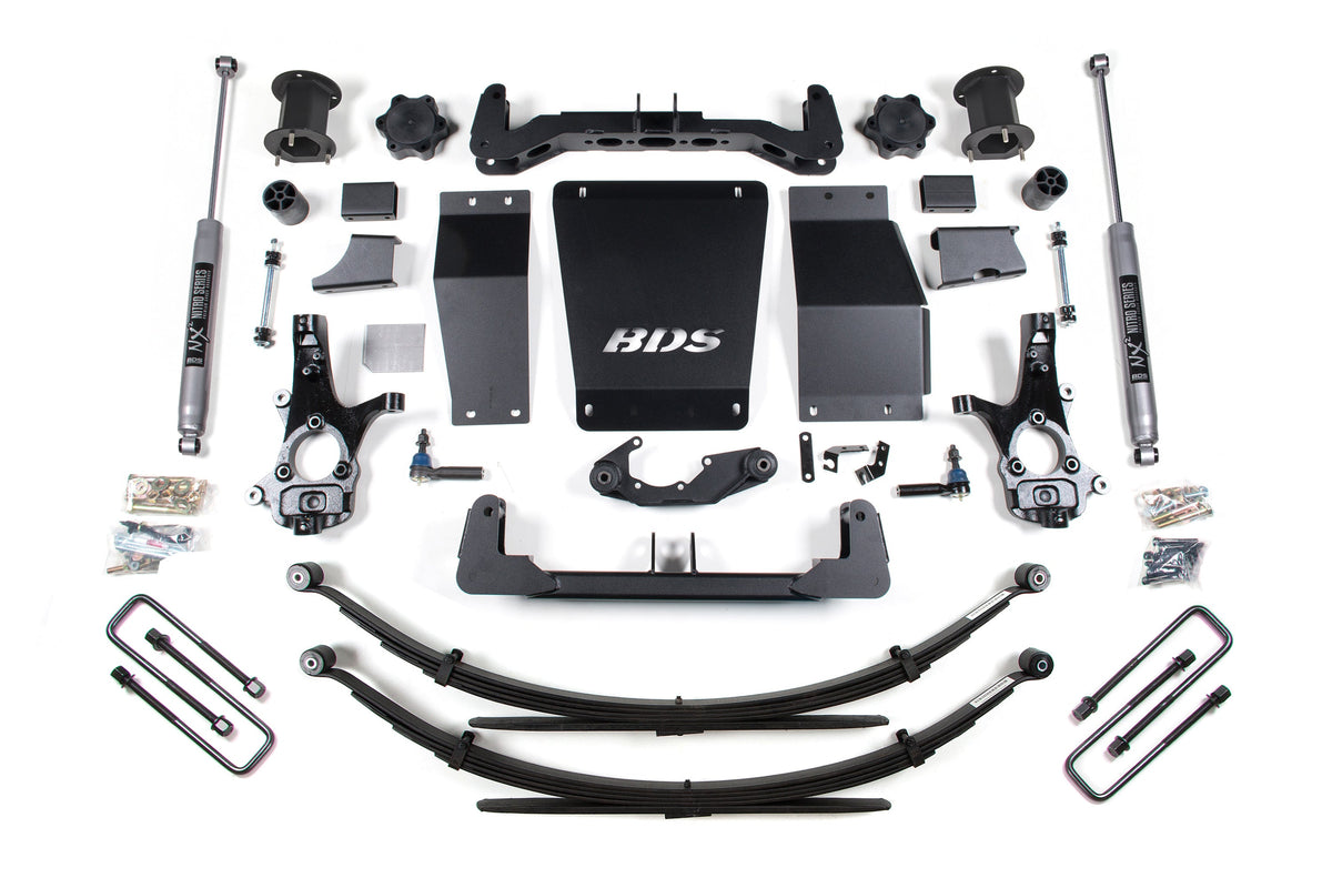 BDS Suspension 14-18 Chevrolet Silverado 1500 - GMC Sierra 1500 4WD 6.5 Inch Suspension Lift Kit (Cast Steel), 4 Inch Rear Lift, Leaf Springs, NX2 Nitro Series Shocks BDS Suspension (BDS707H)