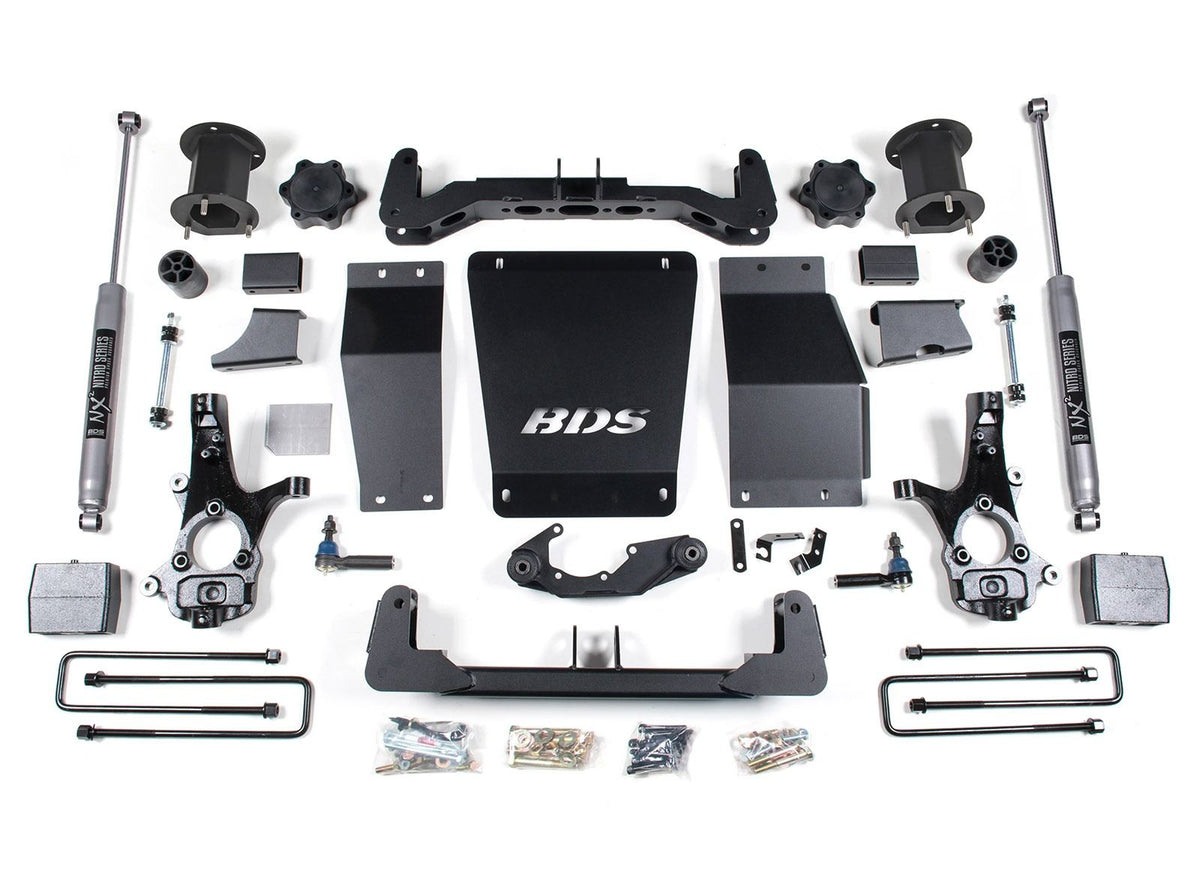 BDS Suspension 14-18 Chevrolet Silverado 1500 - GMC Sierra 1500 4WD 6.5 Inch Suspension Lift Kit (Aluminum / Stamped Steel), 4 Inch Rear Lift, Block, NX2 Nitro Series Shocks BDS Suspension (BDS708H)