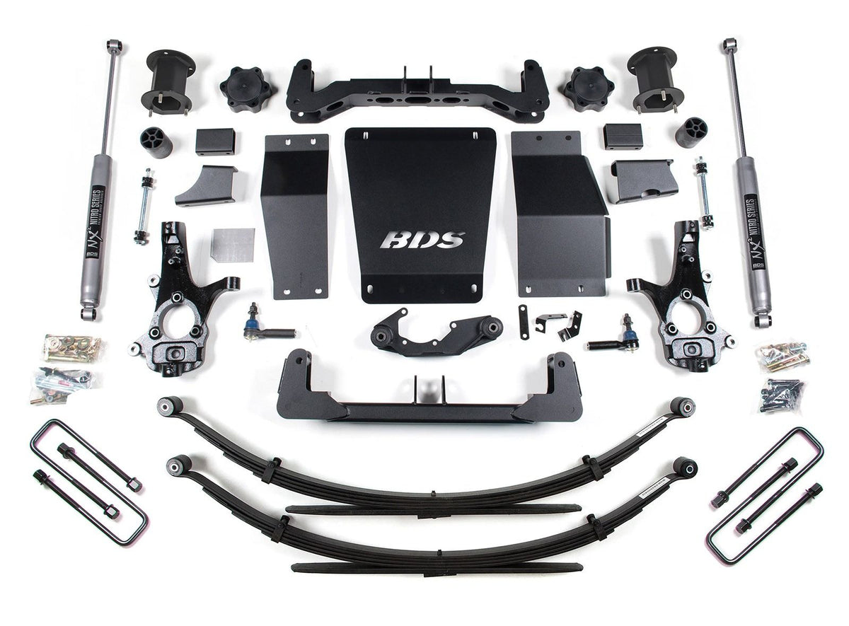 BDS Suspension 14-18 Chevrolet Silverado 1500 - GMC Sierra 1500 4WD 6.5 Inch Suspension Lift Kit (Aluminum / Stamped Steel), 4 Inch Rear Lift, Leaf Springs, NX2 Nitro Series Shocks BDS Suspension (BDS709H)