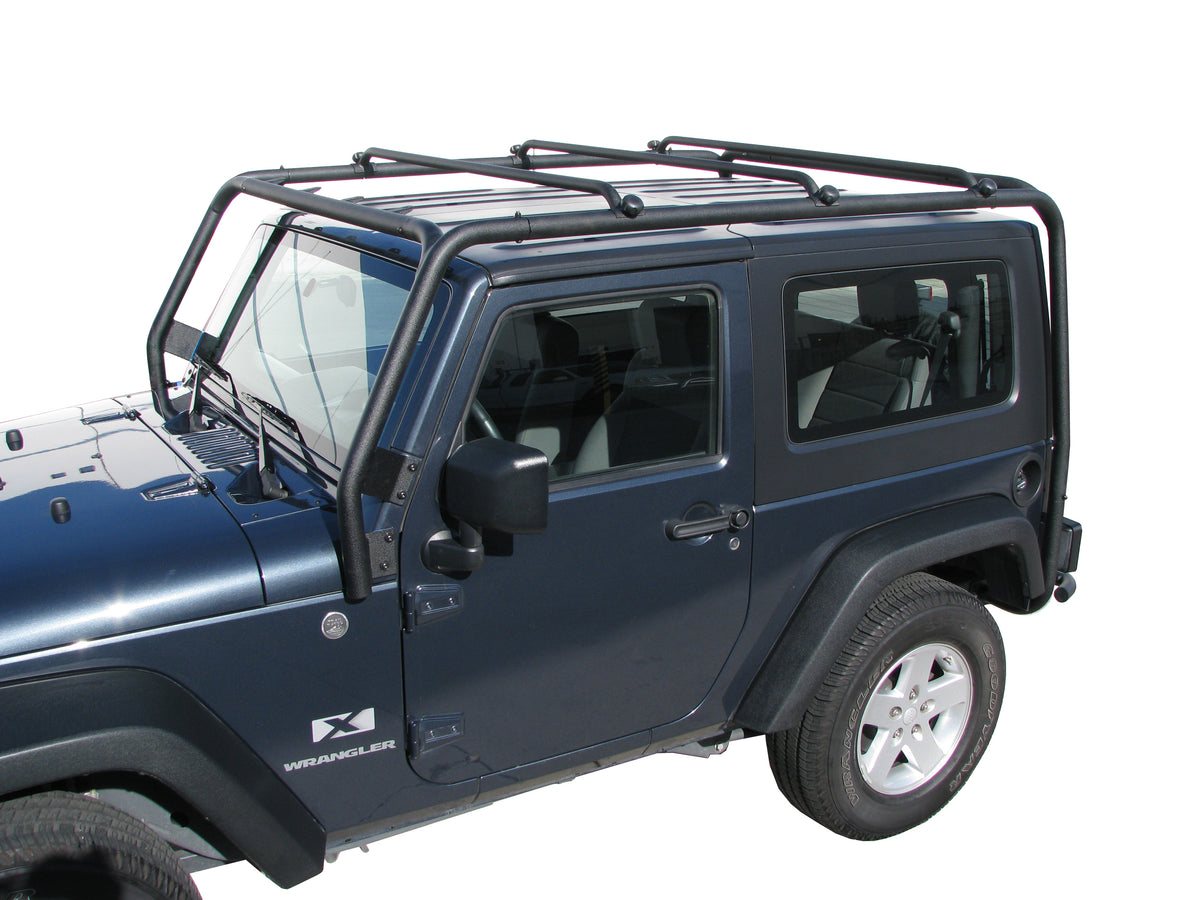 TrailFX Roof Rack For Jeep Wrangler, Jeep Wrangler JK - Direct Fit 300 Pound Capacity Textured Black Steel (J021T)