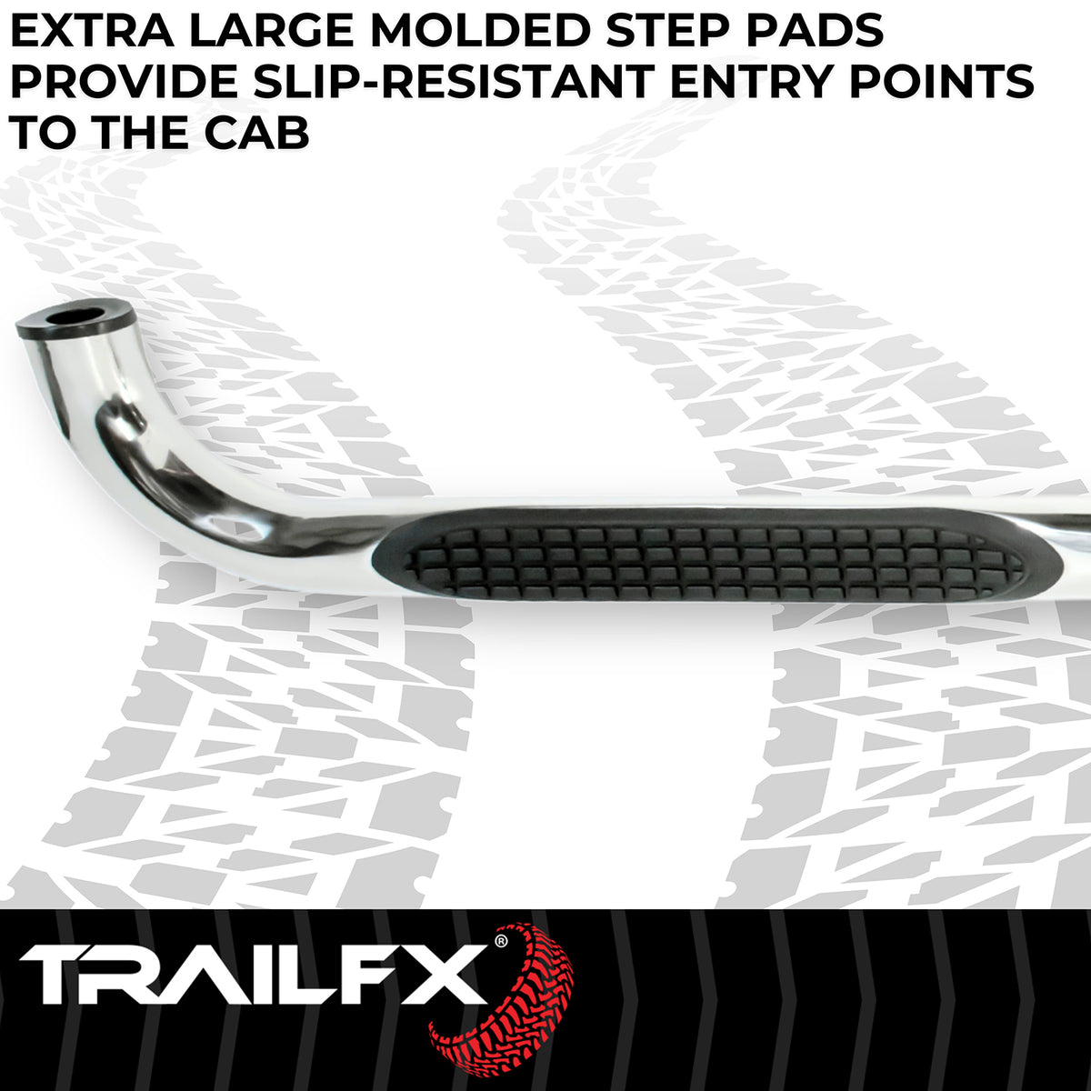 TrailFX Step Nerf Bar For Ford F-150 - With Step Pads 3 Inch Round Bent Polished Stainless Steel (1130301041)