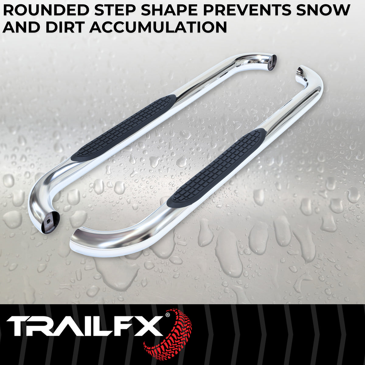 TrailFX Step Nerf Bar For Ford F-150 - With Step Pads 3 Inch Round Bent Polished Stainless Steel (1130301041)