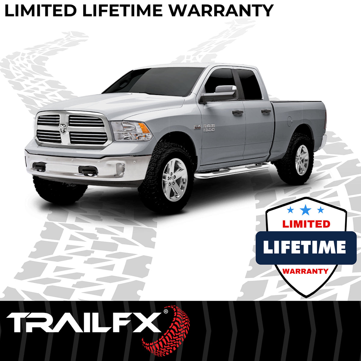 TrailFX Step Nerf Bar For Ford F-150 - With Step Pads 3 Inch Round Bent Polished Stainless Steel (1130301041)
