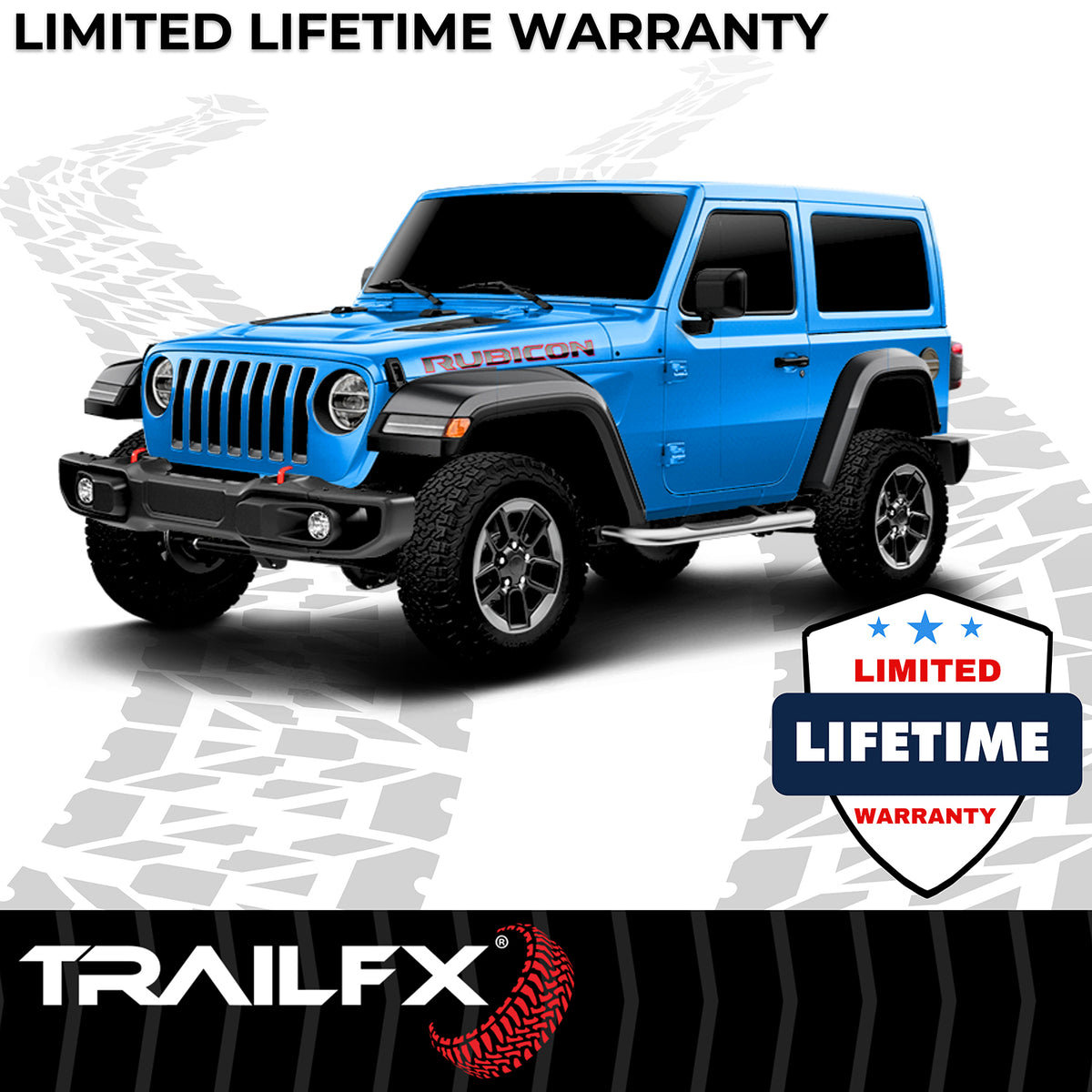 TrailFX Step Nerf Bar For Jeep Wrangler - With Step Pads 3 Inch Round Bent 90 Degree Polished (A0055S)