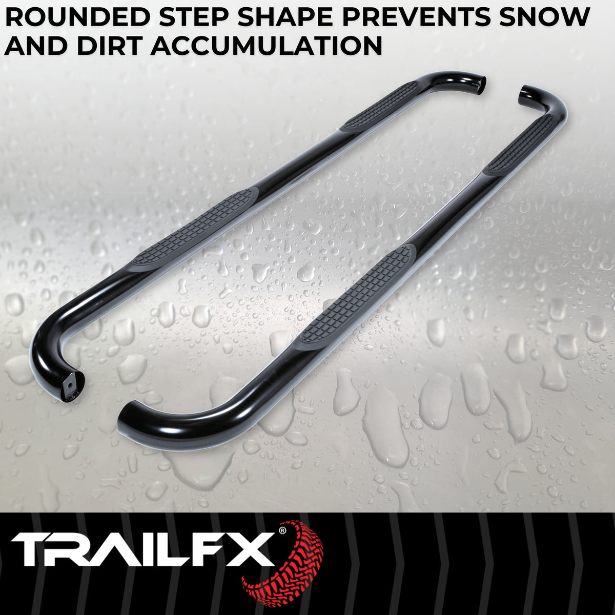 TrailFX Step Nerf Bar For Ford Ranger - With Step Pads, 3 Inch Round Bent, Without End Caps (A0060B)