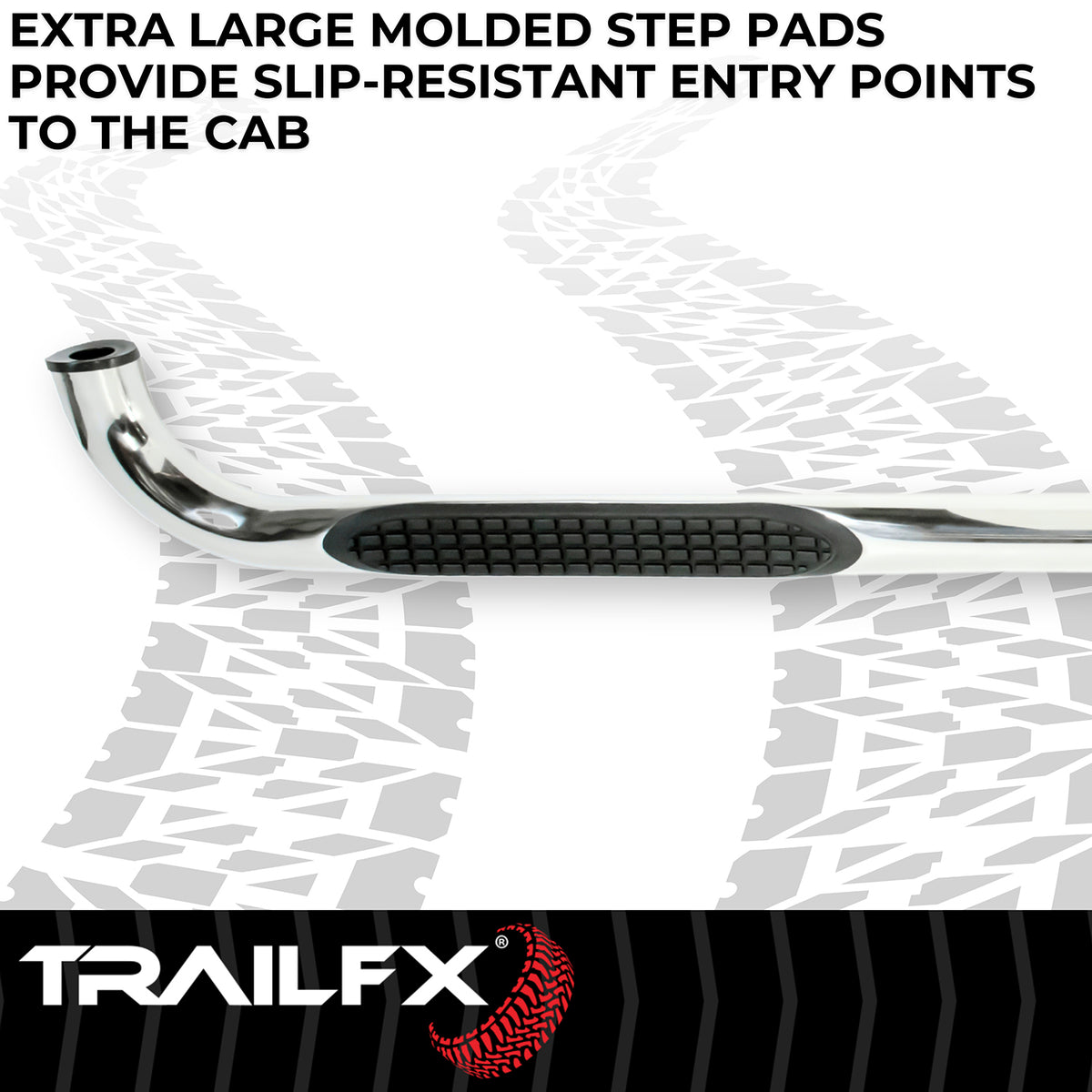 TrailFX Step Nerf Bar For Ford Ranger - With Step Pads, 3 Inch Round Bent, Without End Caps (A0060S)