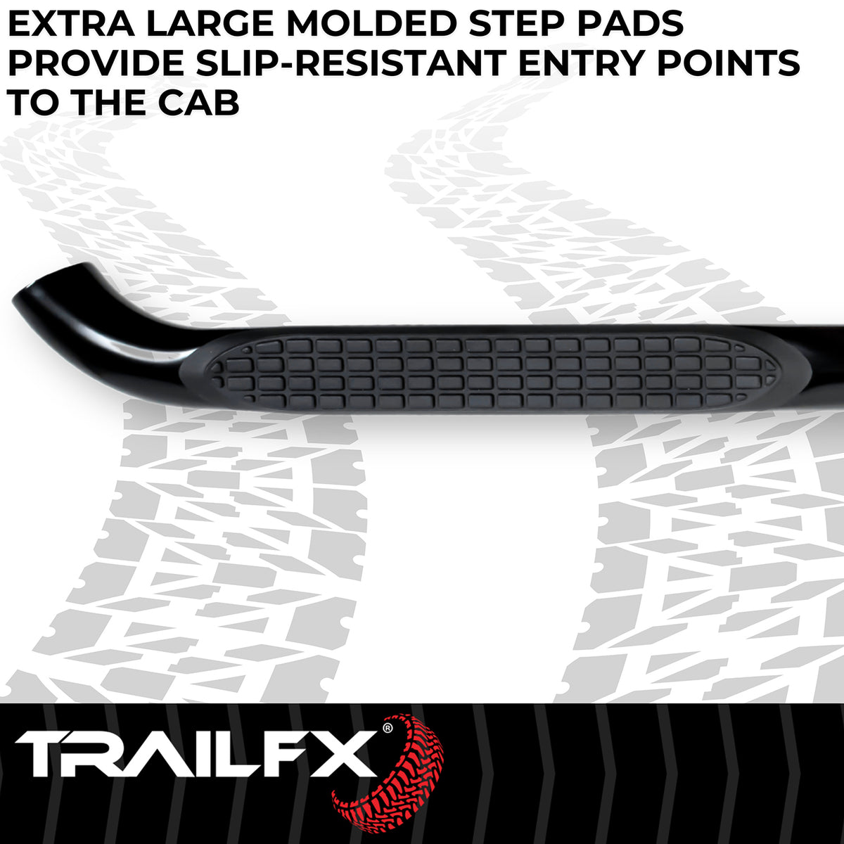 TrailFX Step Nerf Bar For Chevrolet, GMC Trucks - With Step Pads, 3 Inch Round Bent, Without End Caps (A0061B)