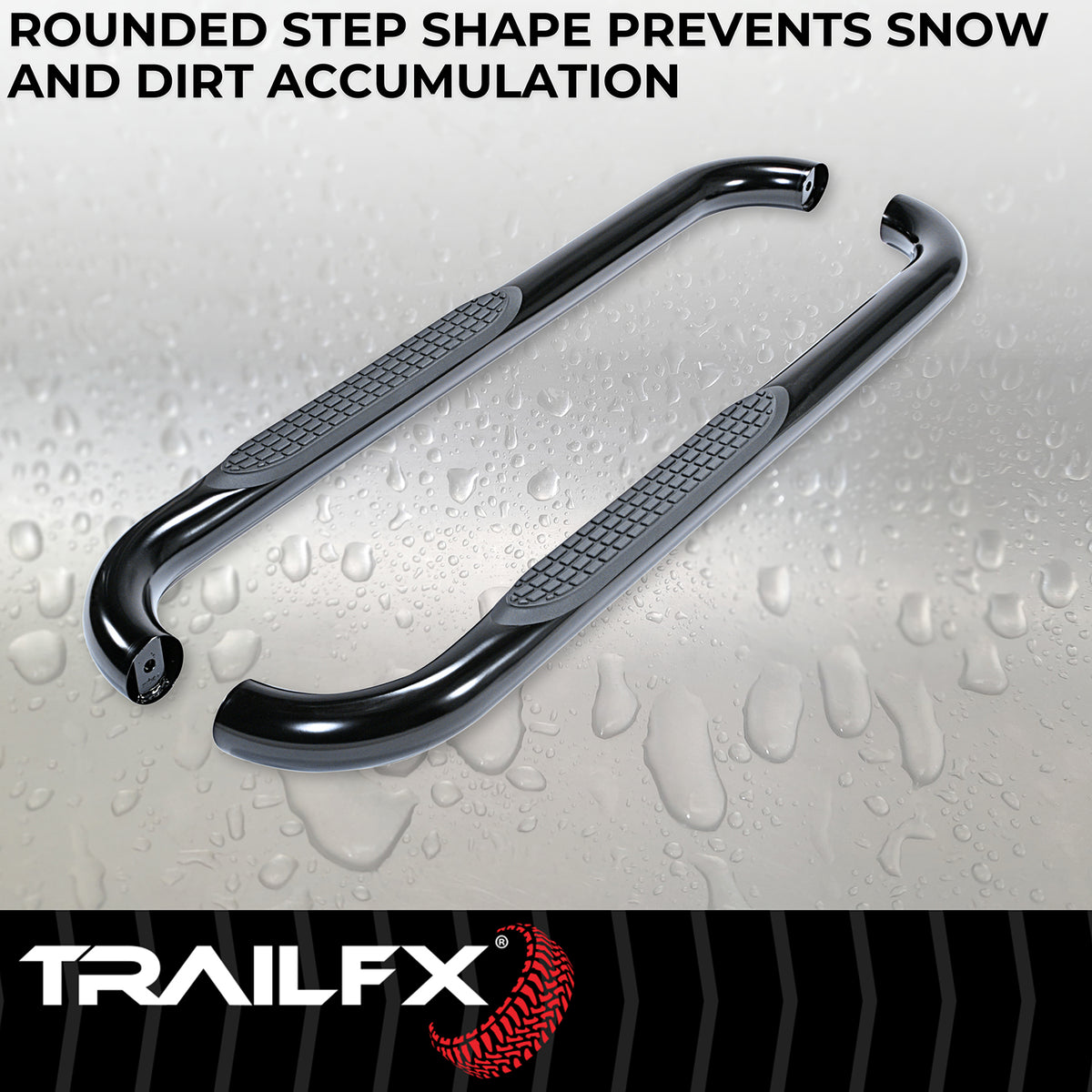 TrailFX Step Nerf Bar For Chevrolet, GMC Trucks - With Step Pads, 3 Inch Round Bent, Without End Caps (A0061B)