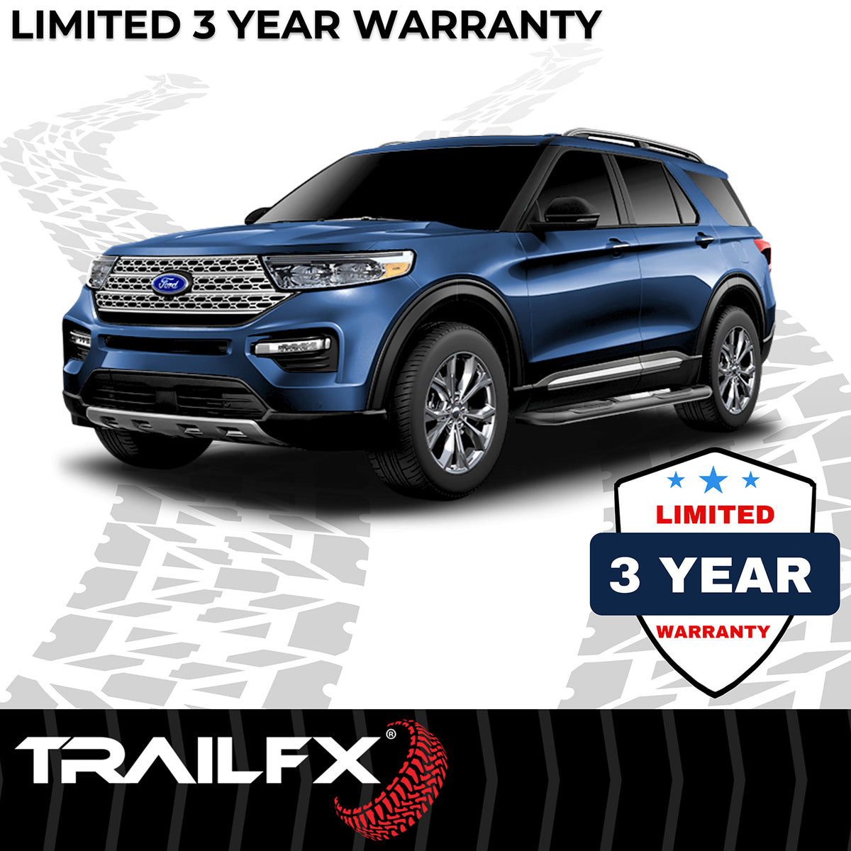 TrailFX Step Nerf Bar For Ford Explorer - TFX Round Tube Side Steps, With Step Pads, 3 Inch Round (A0064B)