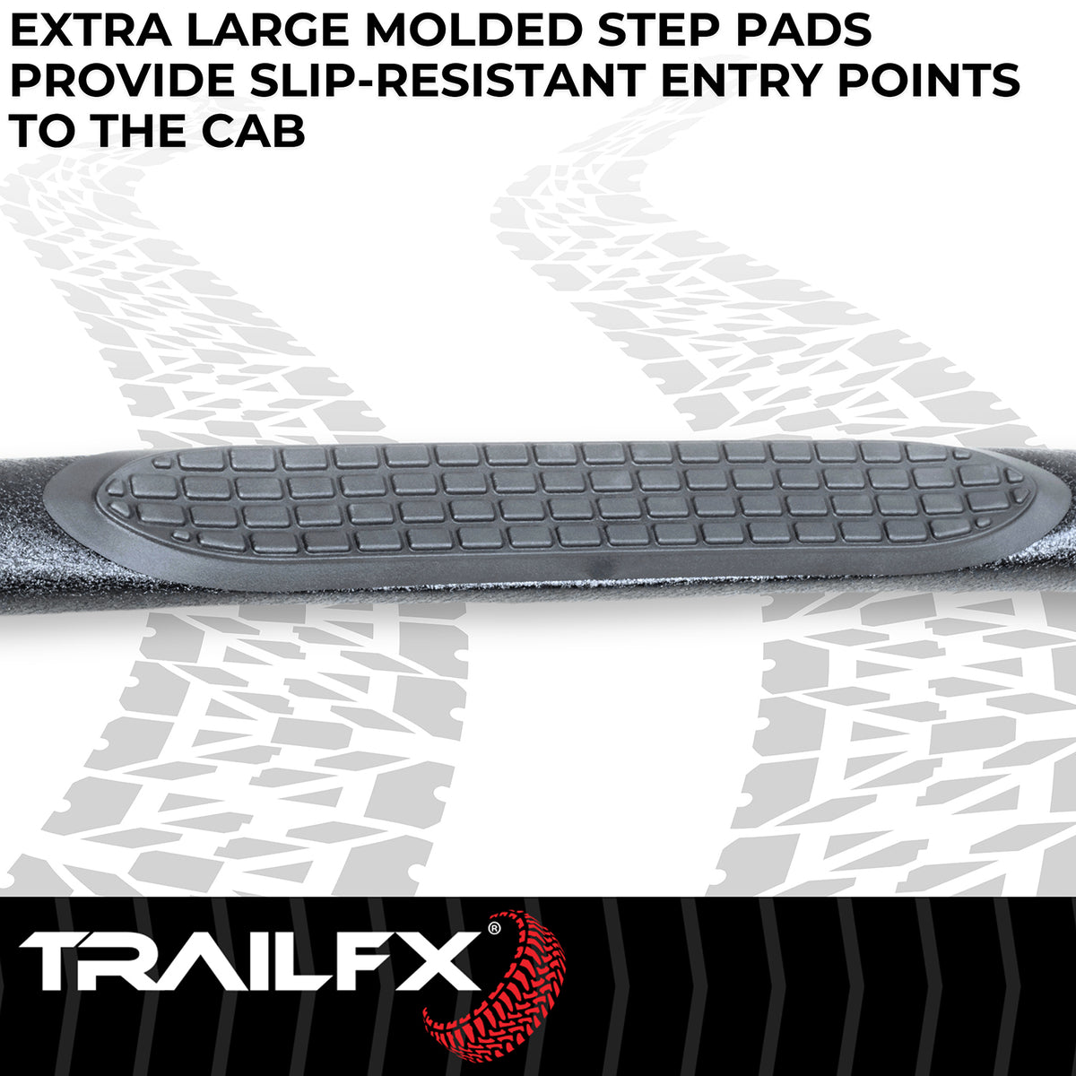 TrailFX Step Nerf Bar For Ford Bronco Sport - With Step Pads, 3 Inch Round Bent, Without End Caps (A0065T)