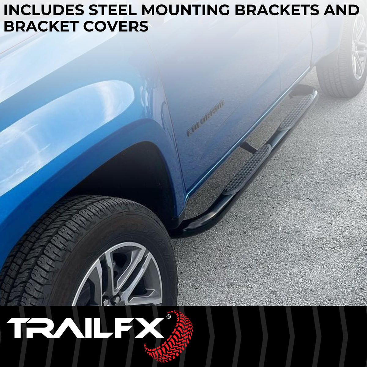 TrailFX Step Nerf Bar For Chevrolet Tahoe, GMC Yukon - With Step Pads, 3 Inch Round Bent, Without End Caps (A0066T)
