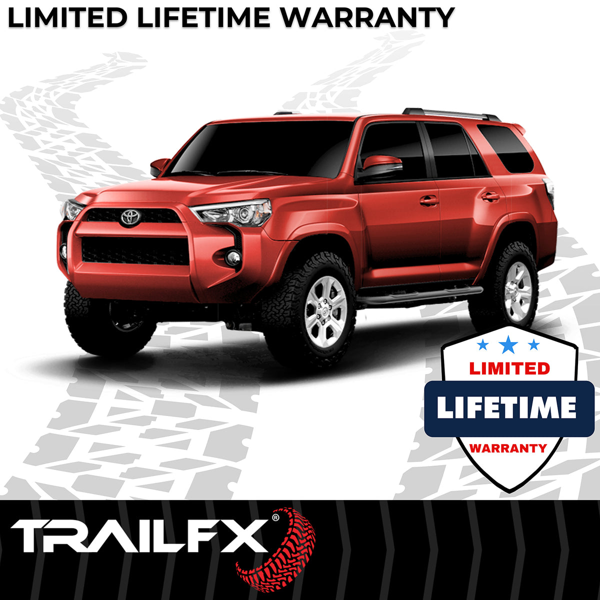 TrailFX Step Nerf Bar For Toyota 4Runner - With Step Pads, Black Powder Coated, Steel, Without End Caps (A0069T)