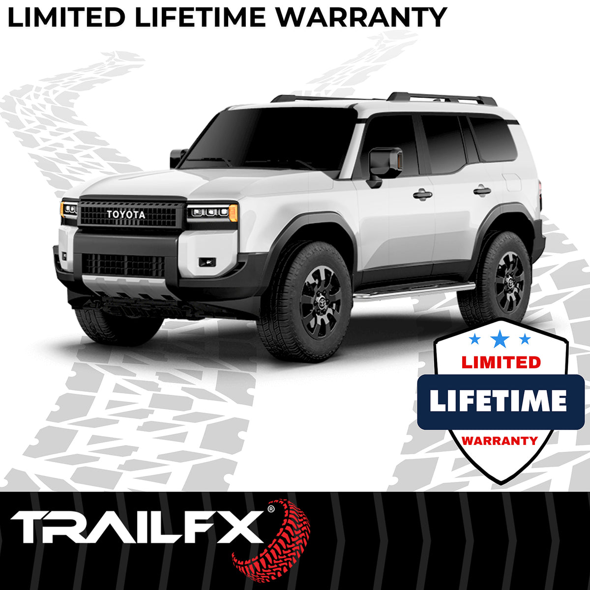 TrailFX Step Nerf Bar For Toyota Land Cruiser - With Step Pads, Polished, Stainless Steel, Without End Caps (A0070S)